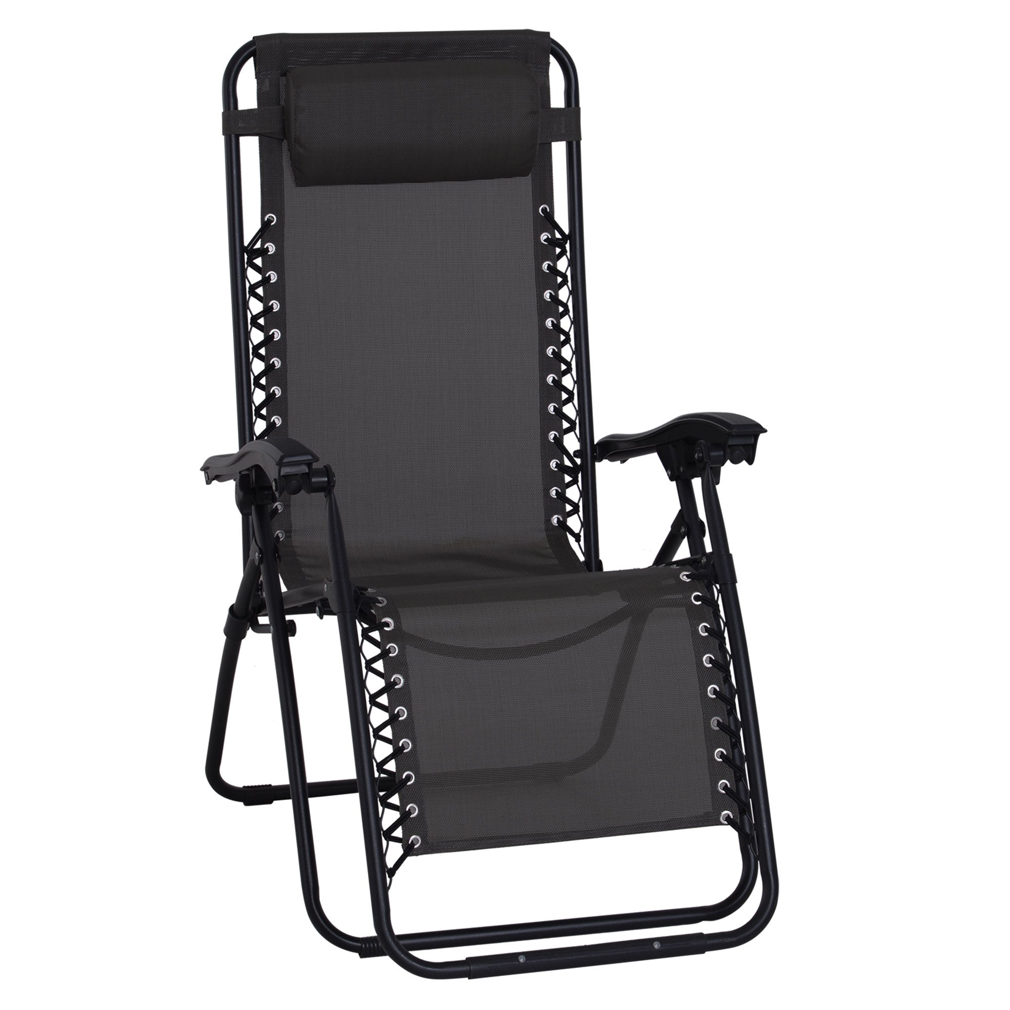 Zero Gravity Chair Folding and Reclining Sun Lounger with Head Pillow, Texteline Black