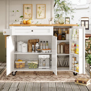 Mobile Kitchen Island with Foldable Table and Storage Drawers, White MDF