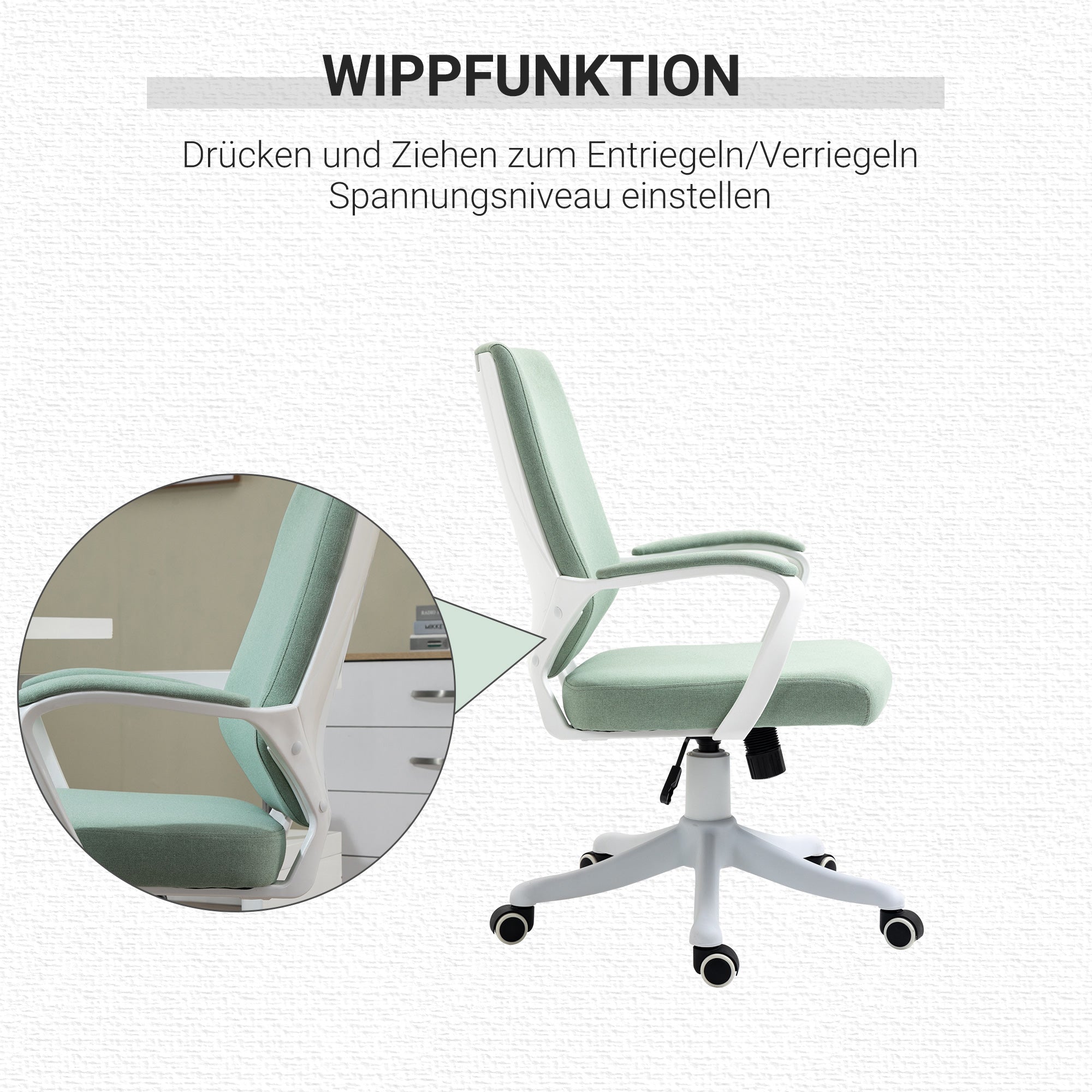 Ergonomic Office Chair Rocking Function Padded 360° Swivel Casters, Green Polyester