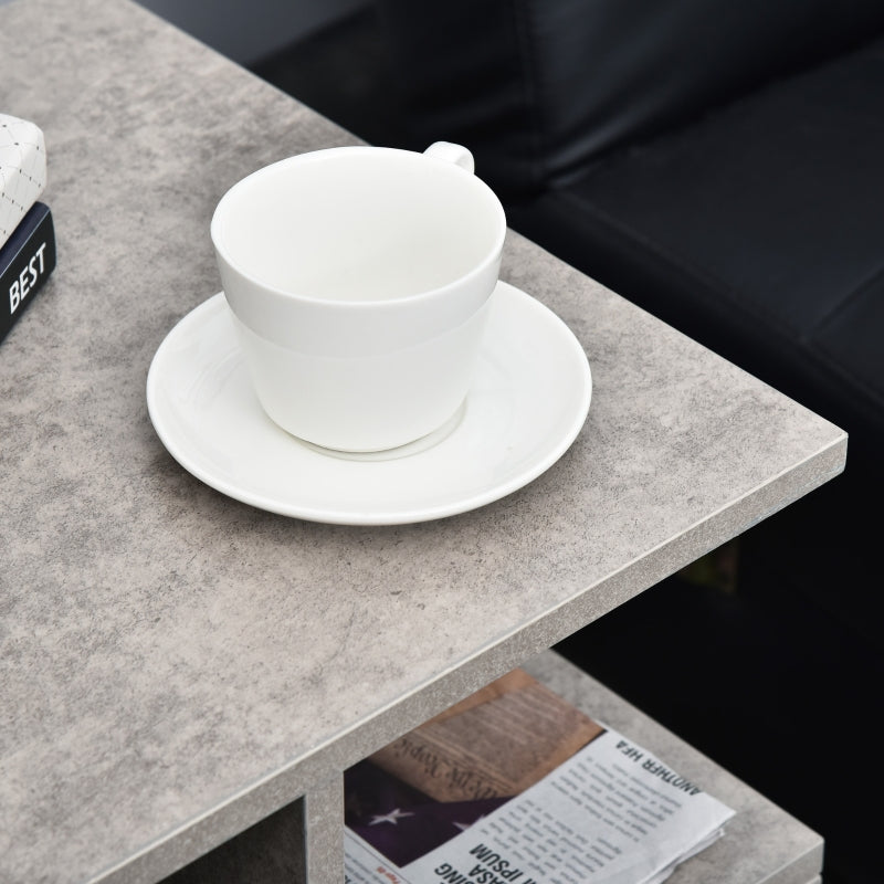 Side Table, 3 Tier End Table with Open Storage, Set of 2, Cement Colour