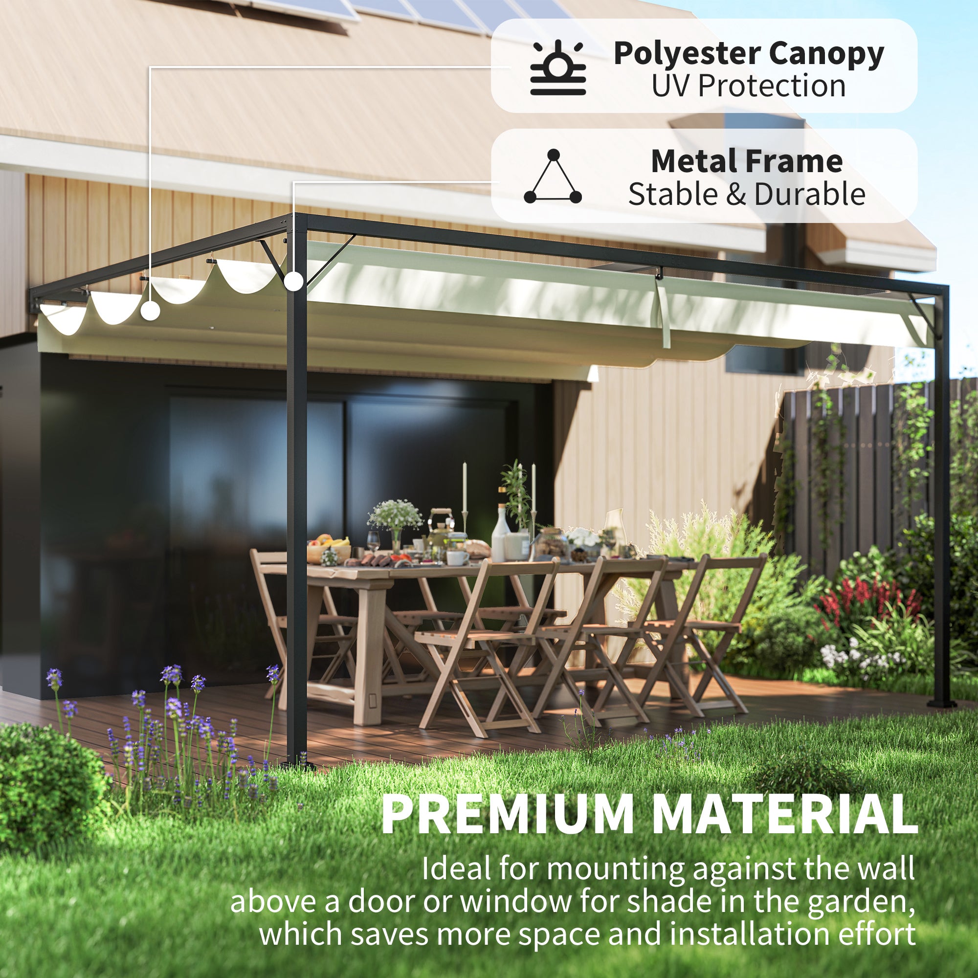 Pergola, 4 x 3 m Retractable Sliding Canopy, Cream
