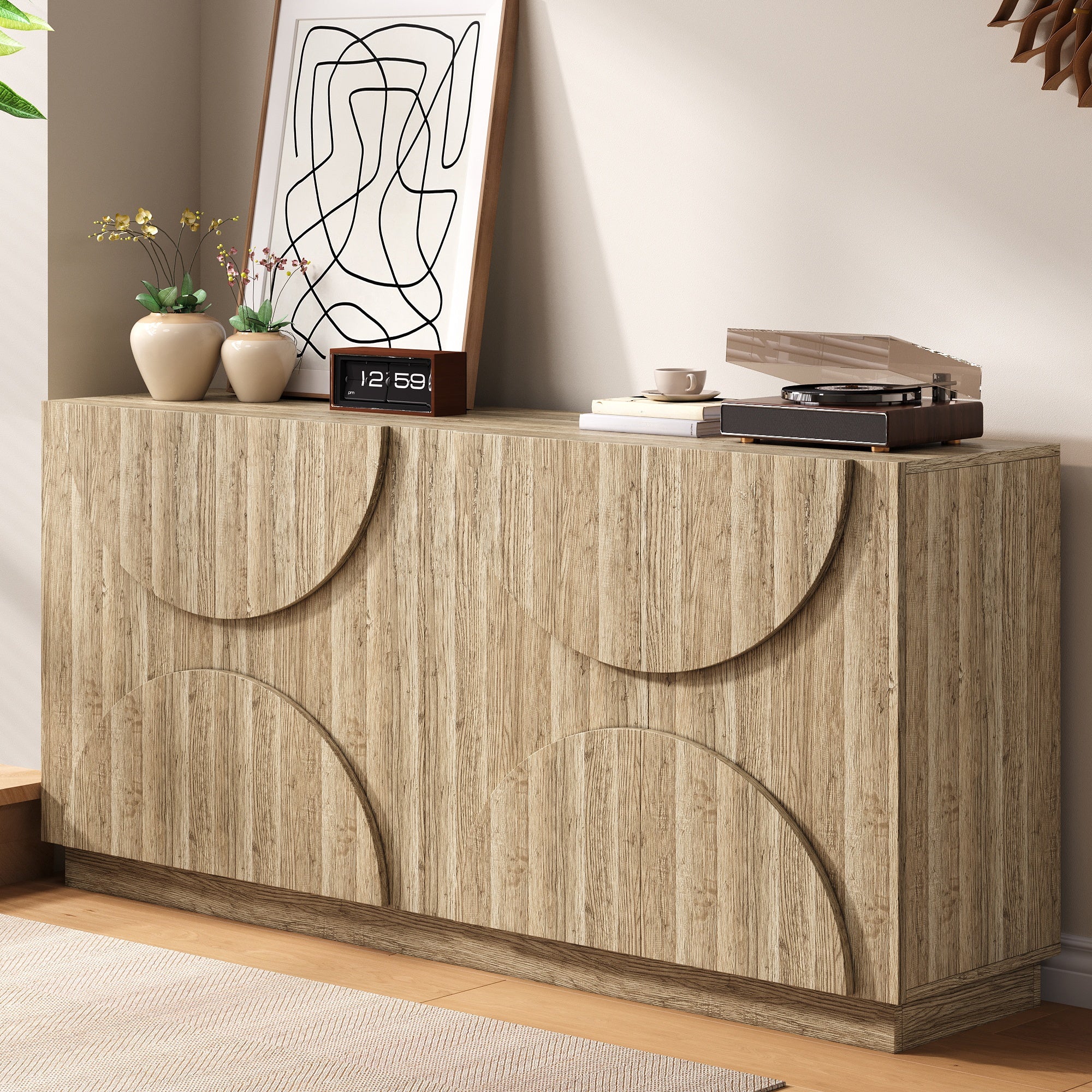 Sideboard with Shelves, Rebounder, Natural Wood