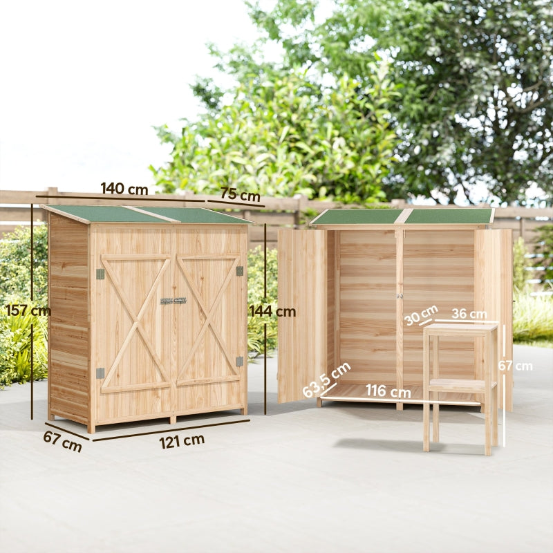 Tool Shed with Side Table, 140x75x157cm, Fir Wood