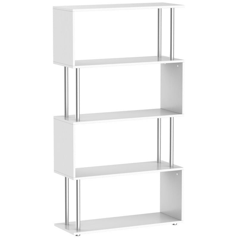 Wooden S Shape 5 Tier Bookcase Storage Display Unit, White