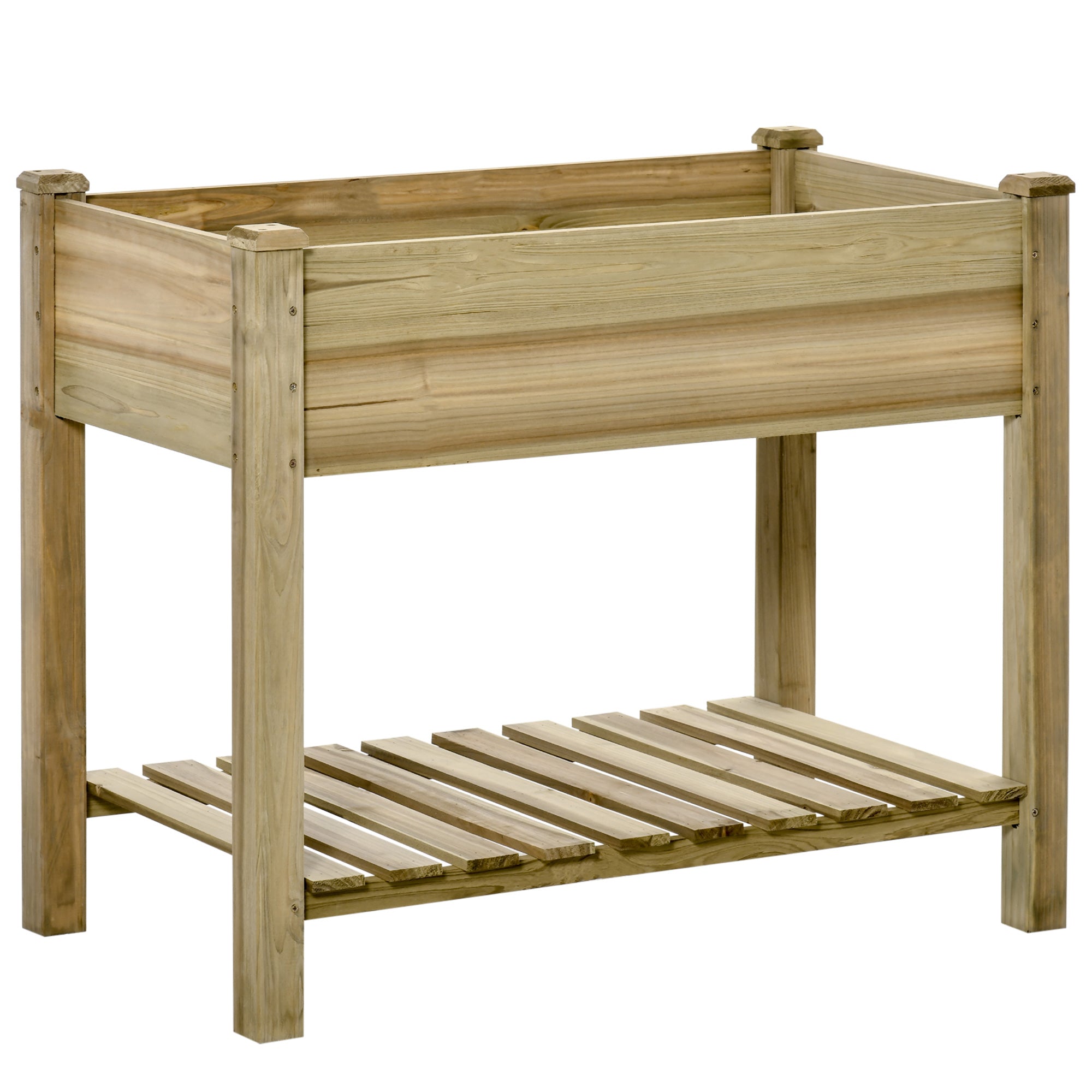 Garden Wooden Planter, Raised Bed with Legs and Storage Shelf