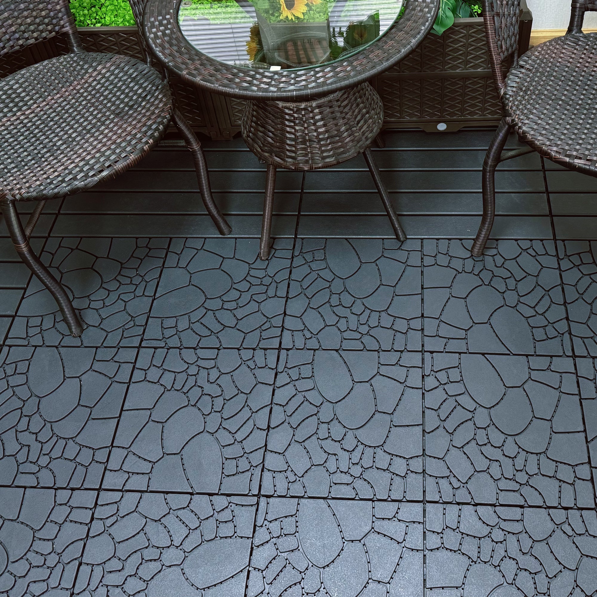 Patio Deck Tiles 12" Stone Texture Interlocking 44pcs - DARK GRAY