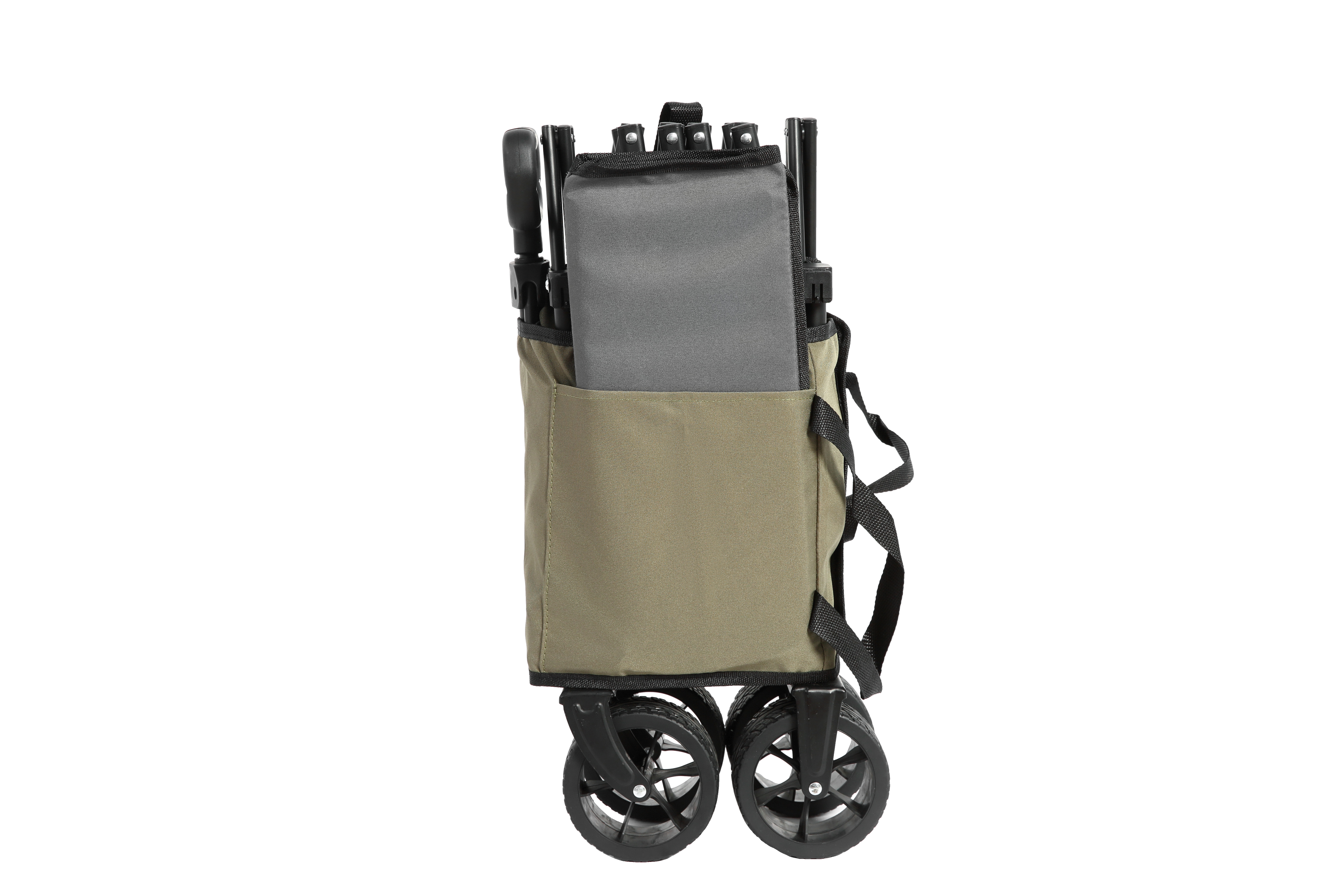 Folding Wagon Carts, all terrain wheels, heavy duty, adjustable handle, army green