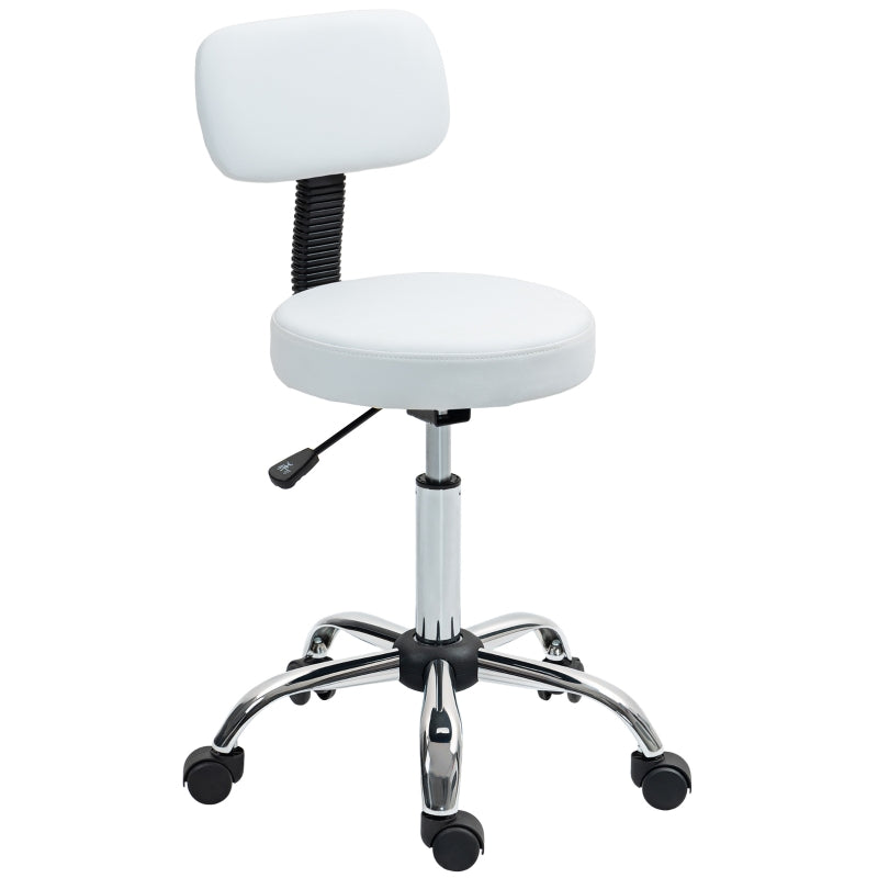 Salon Stool, 360° Swivel Seat, White