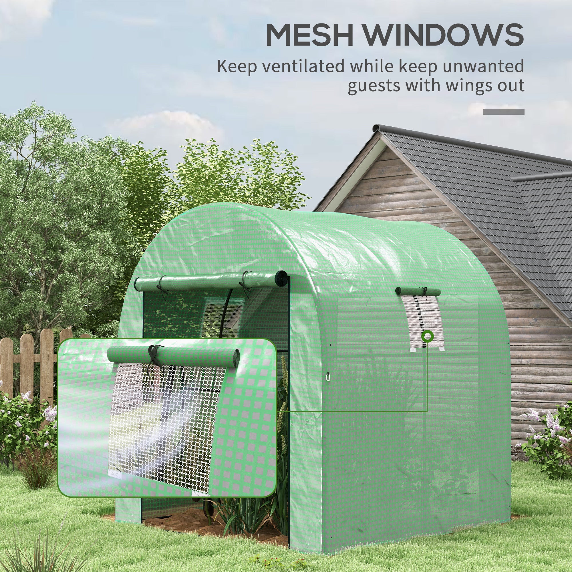 Walk-In Polytunnel Greenhouse, 180 x 180cm, Green