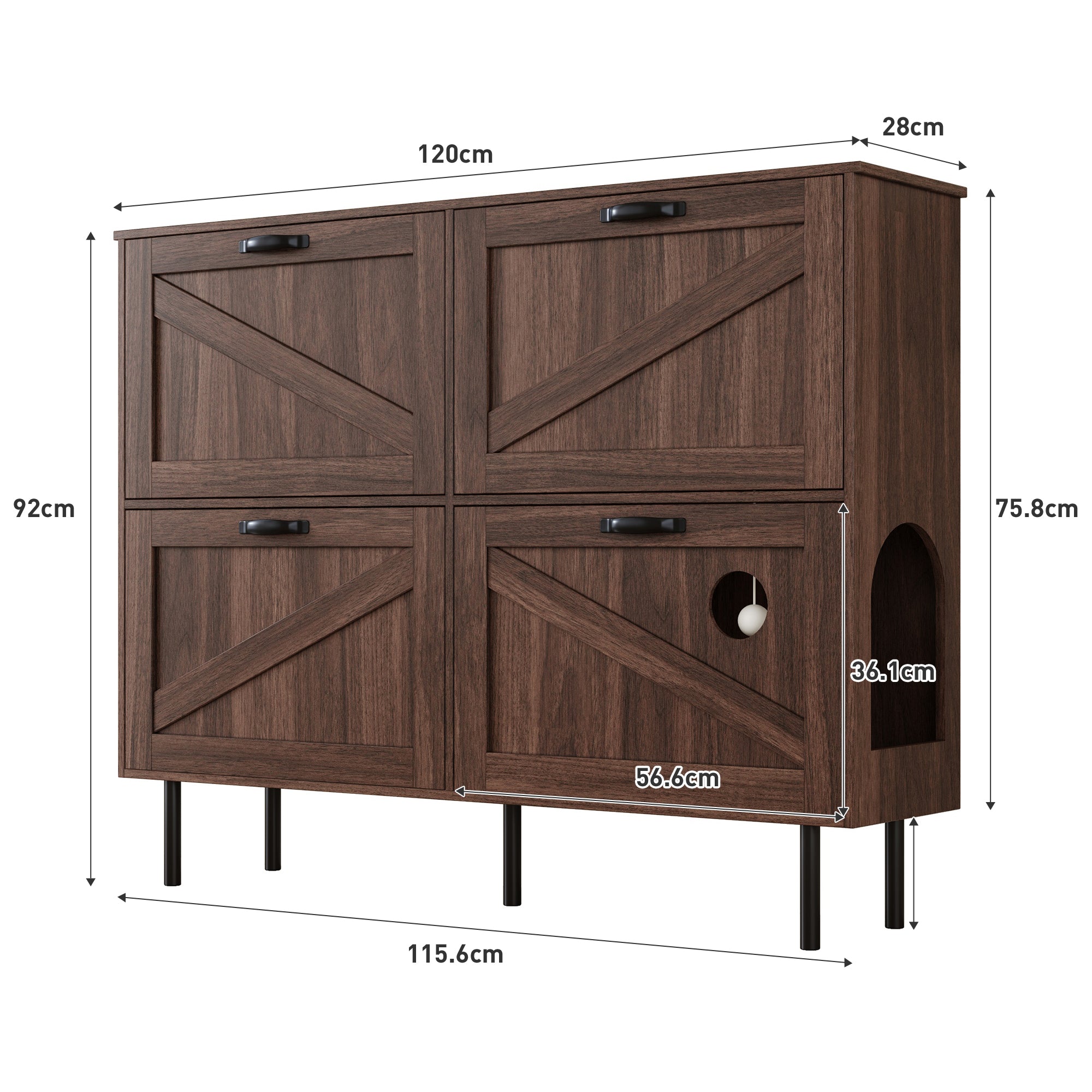 Narrow shoe cabinet with 3 flaps and pet toy storage, for hallway use