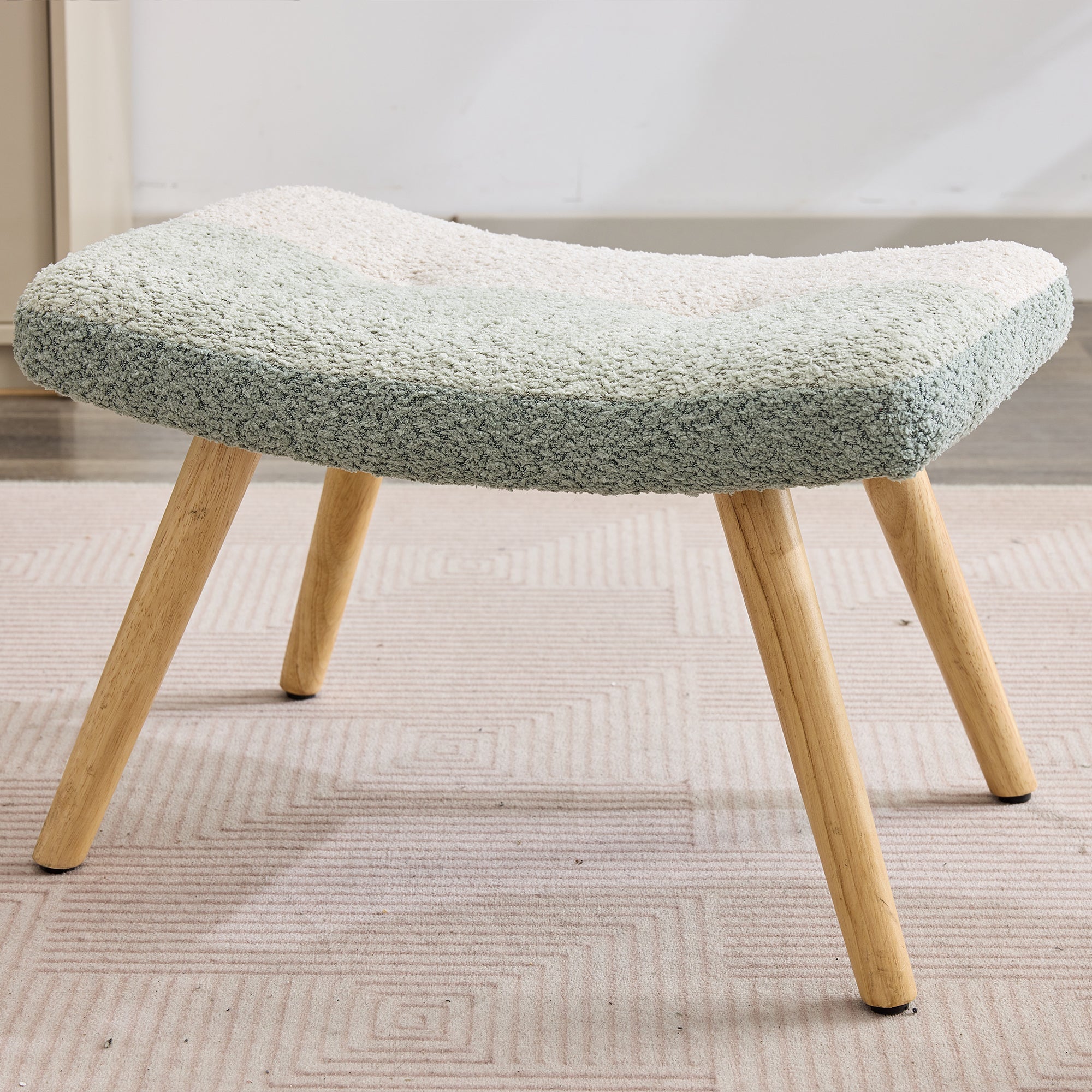 Boucle Rocking Chair Patchwork Stripe Rubberwood Iron Frame with Footstool, Colorful Look