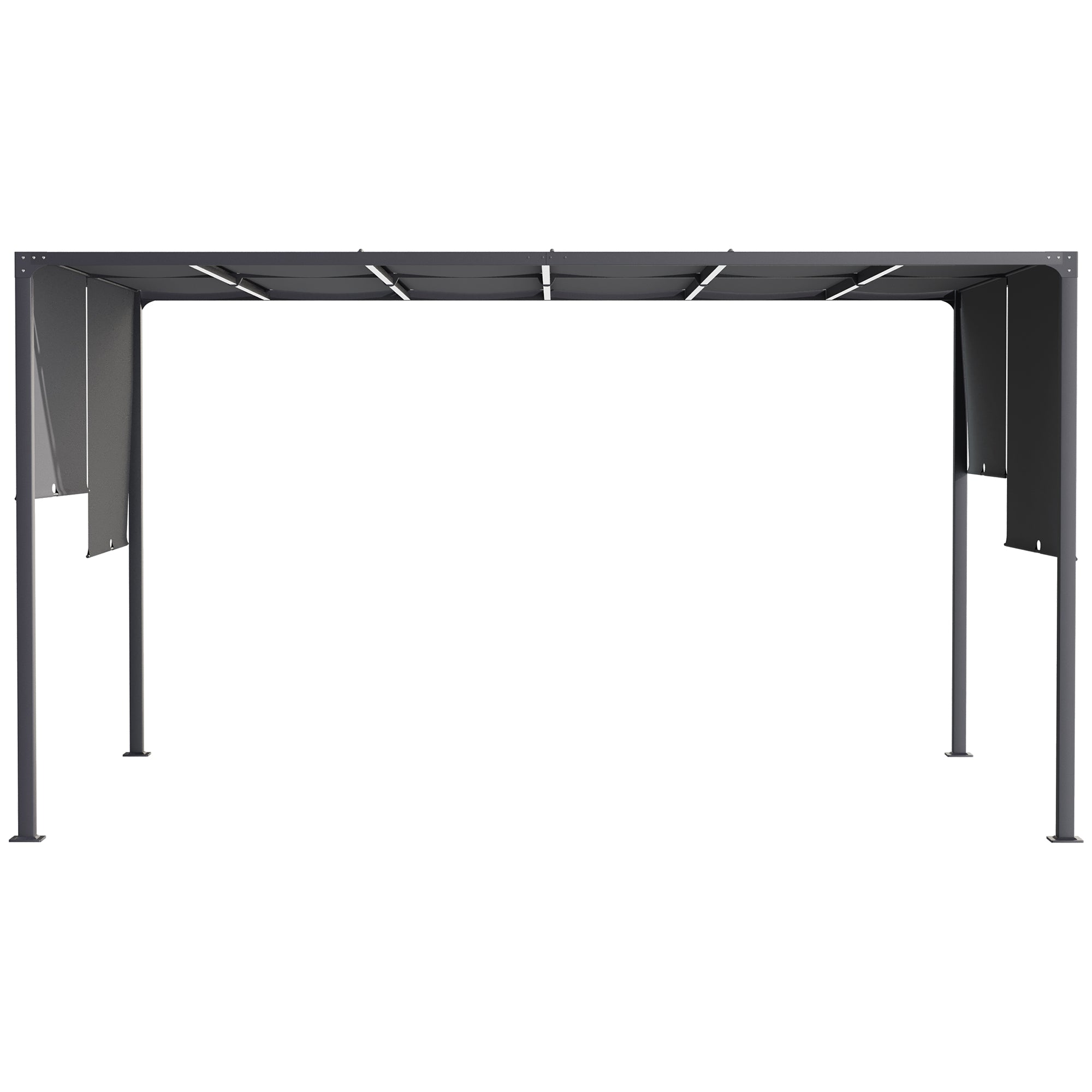 3x4m Metal Pergola, LED Lights Sliding Roof Solar Powered, Dark Grey