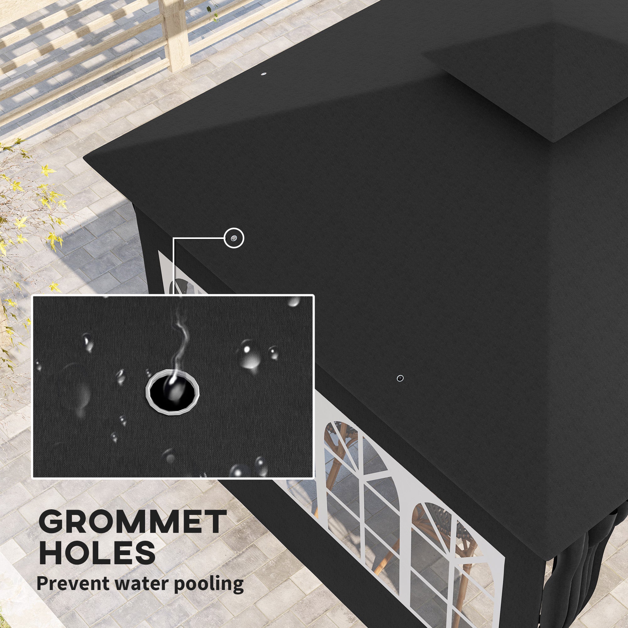 3 x 3 m Garden Gazebo, Double Roof with Removable Sidewalls and Church Windows, Black