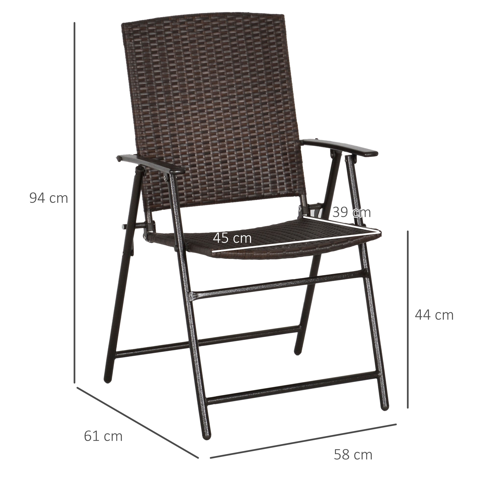 Folding Rattan Seat Chairs, Set of Four - Brown