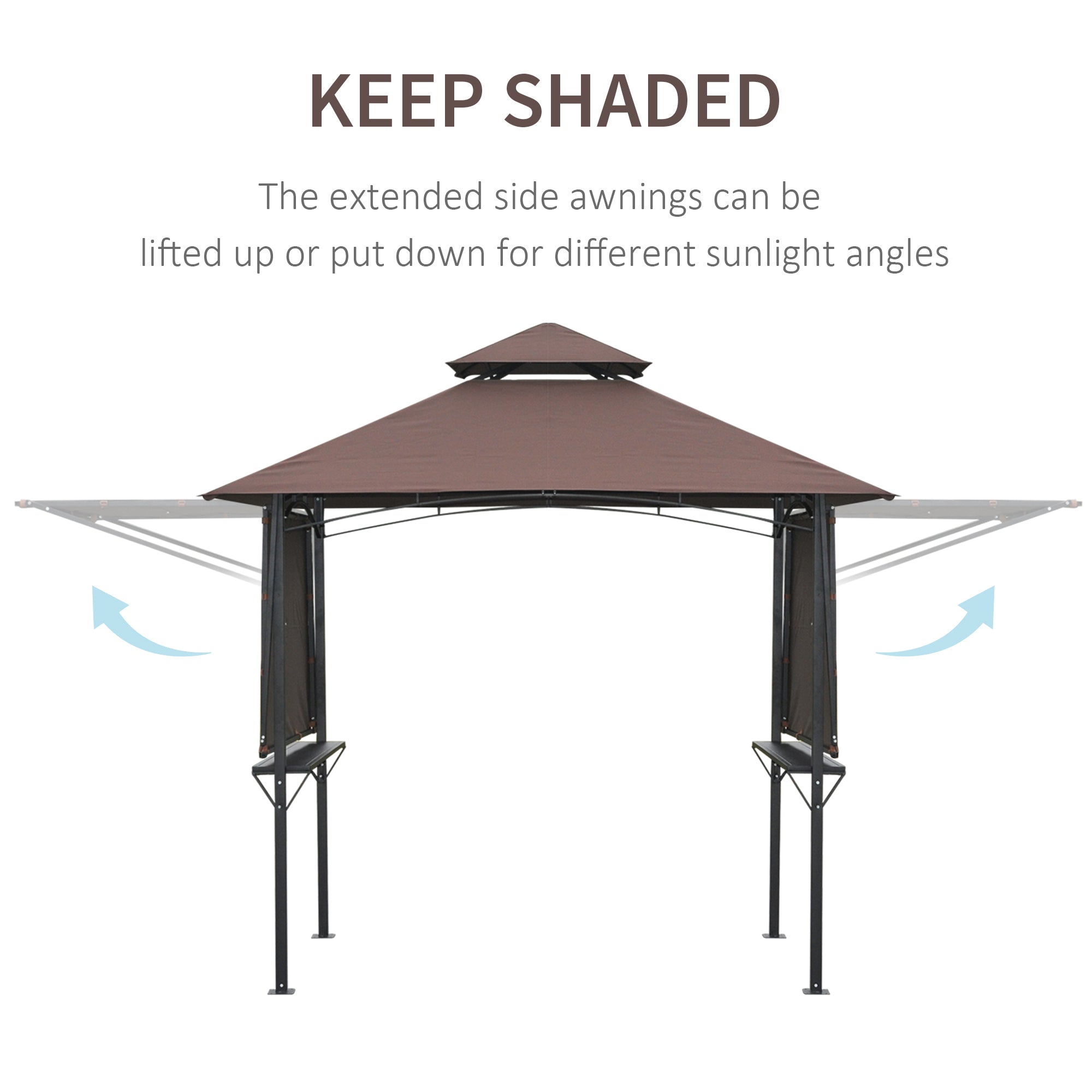 Grill Gazebo Canopy with Extendable Side Awnings and 2 Side Shelves, Outdoor BBQ Shelter