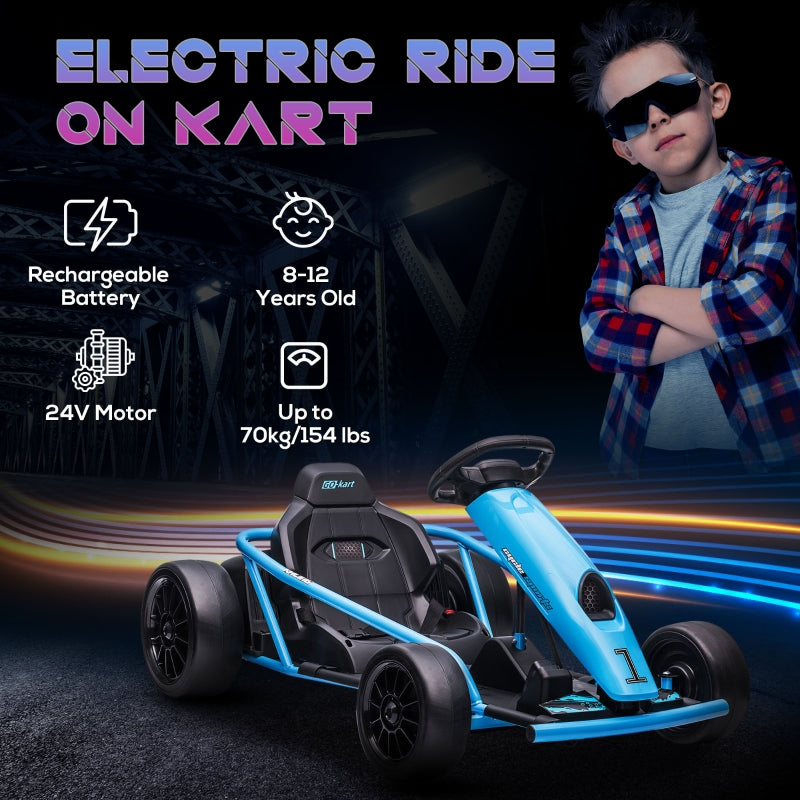 Drift Kart 24V Electric Ride-On, 2 Speeds, Blue