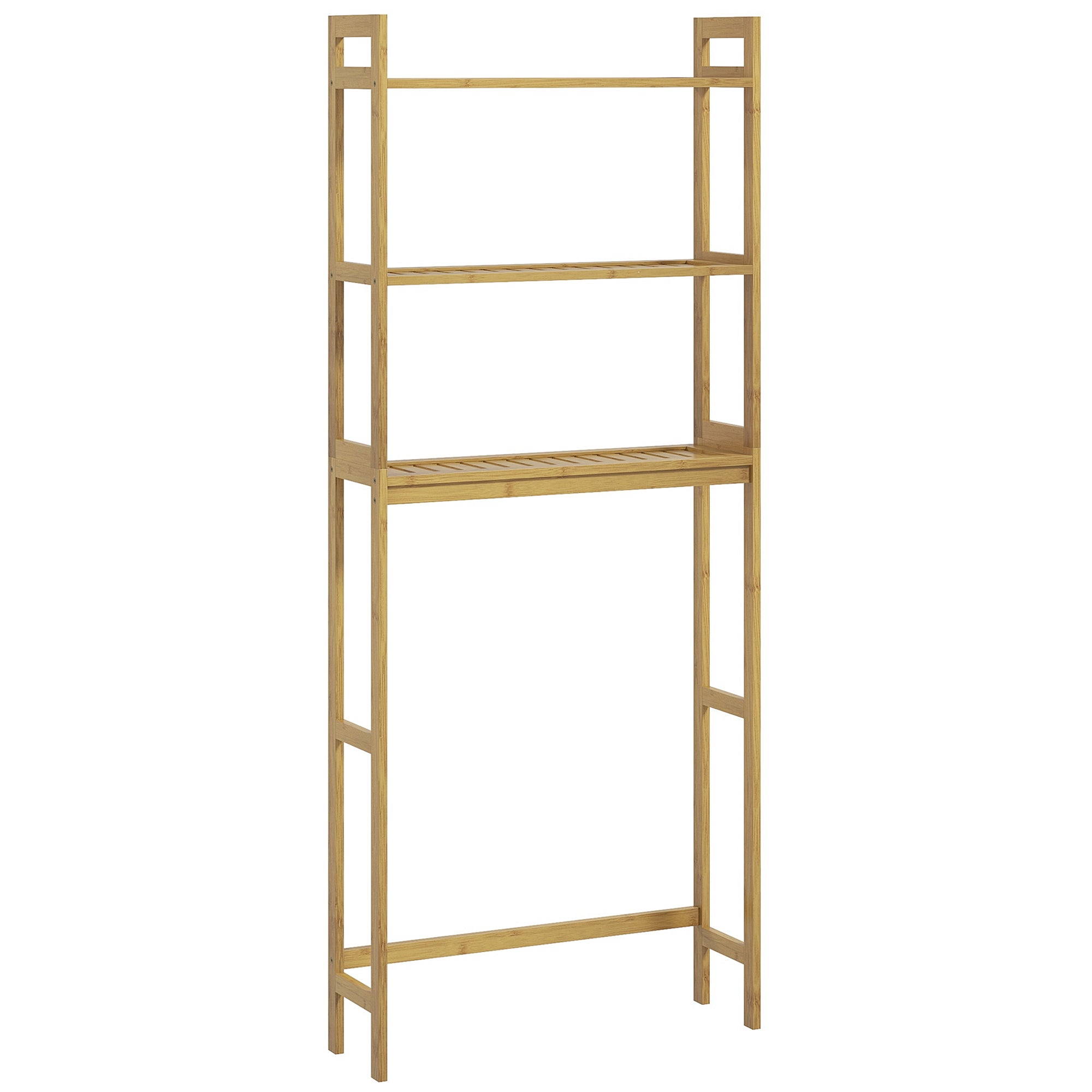 kleankin Toilet Shelf 3-Tier Bathroom Standing Storage Natural Bamboo
