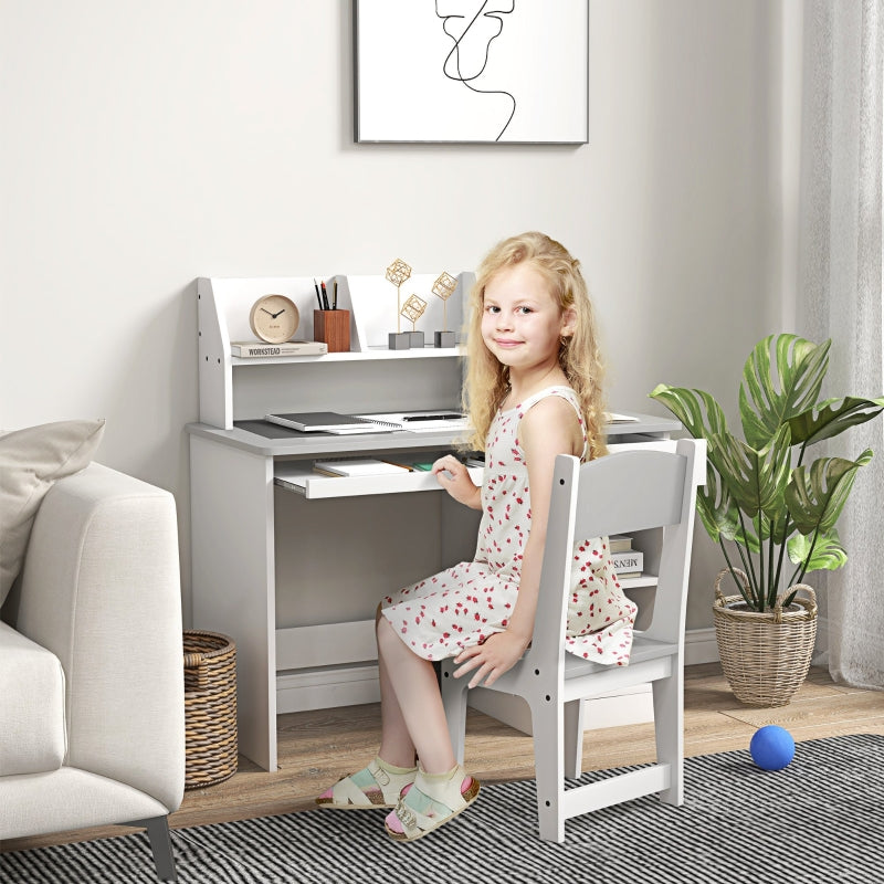 Kids Desk and Chair Set, Two-Piece with Storage, Grey