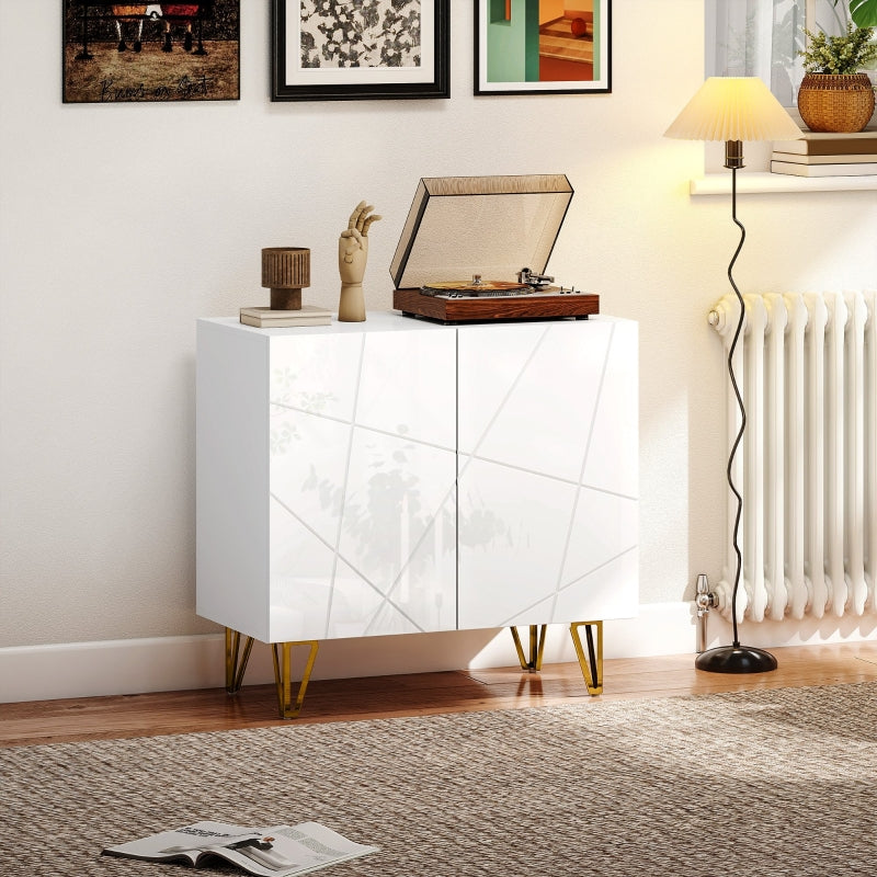 Modern Luxe Sideboard, High Gloss with Hairpin Legs - White