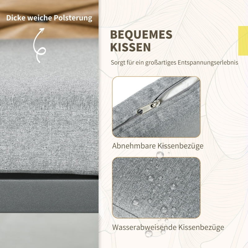 Rattan Garden Chairs, Set of 2, Stackable with Cushions, Grey Steel