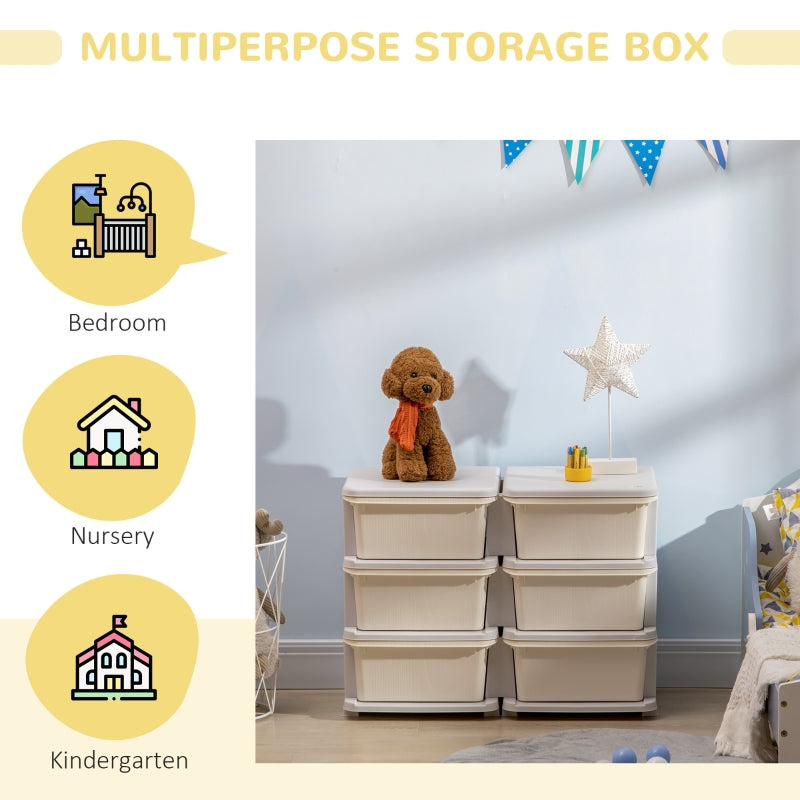 Kids Storage Unit, Six Drawers - Cream