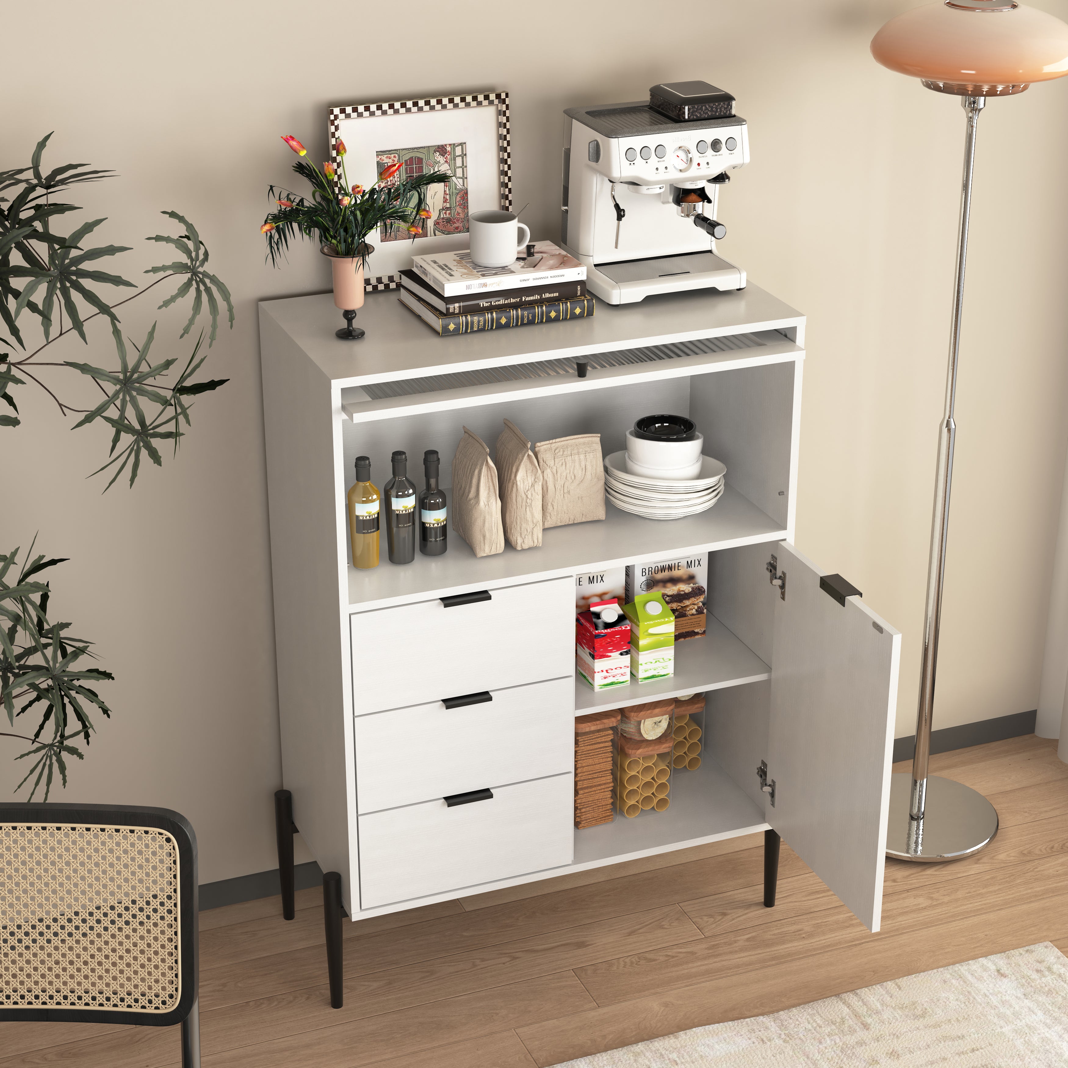 Sideboard with 3 Drawers 1 Glass Door Storage 85x40x120cm - Wooden