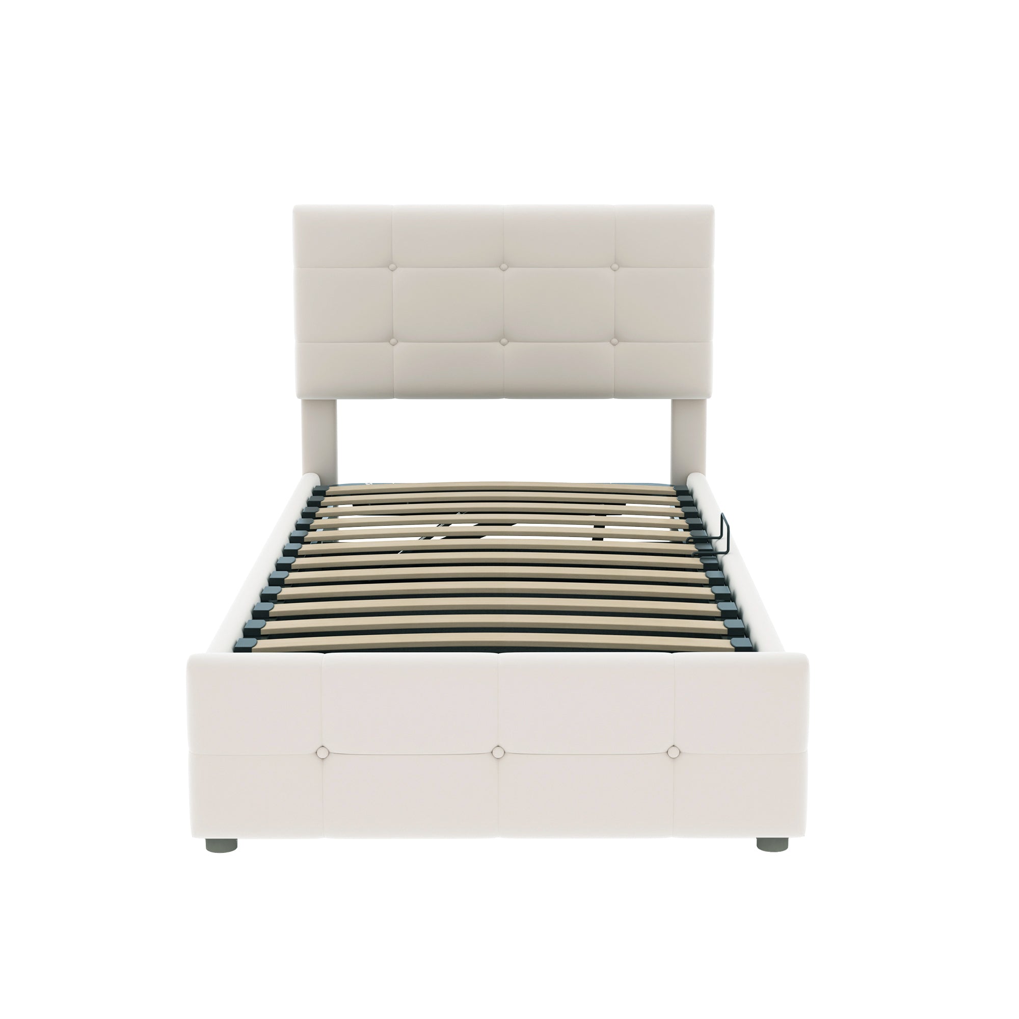 Upholstered Children's Bed 90x200cm, Hydraulic Storage, Adjustable Headboard, Velvet Beige