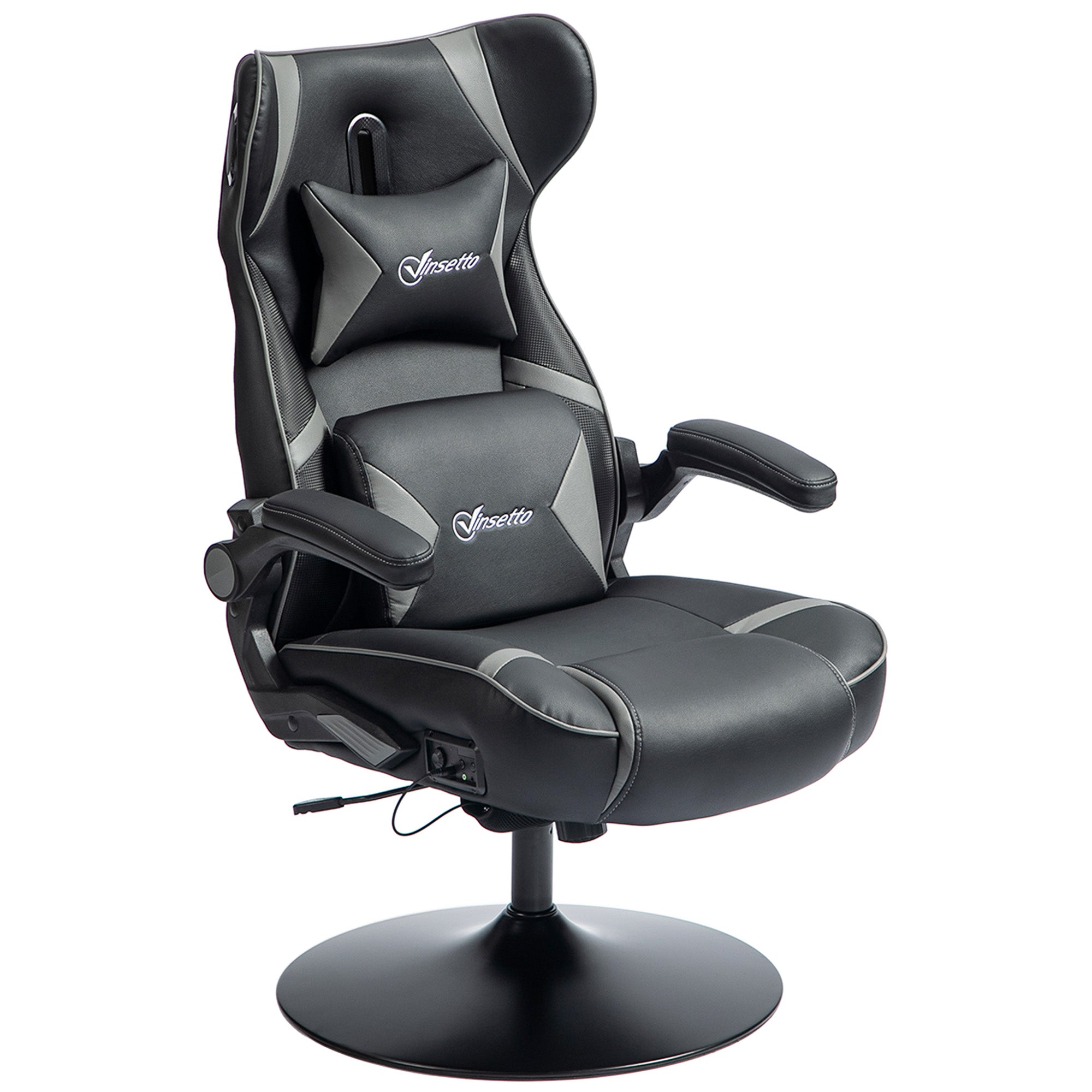 Gaming Chair, Ergonomic Rocking Swivel with Speakers, 120kg Capacity, Black/Grey