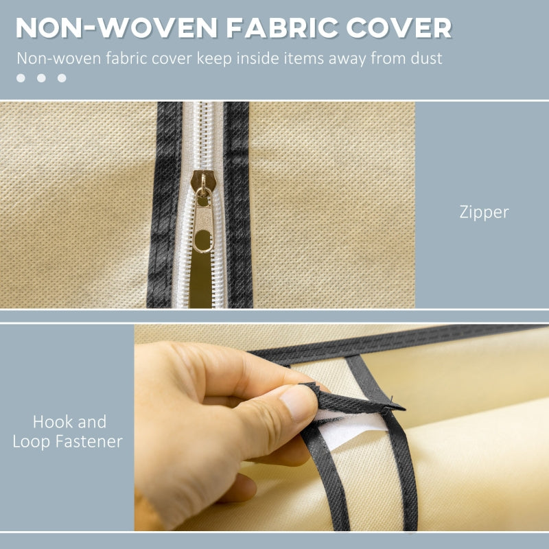 Fabric Wardrobe Portable 6 Shelves 1 Hanging Rail Foldable, Cream White