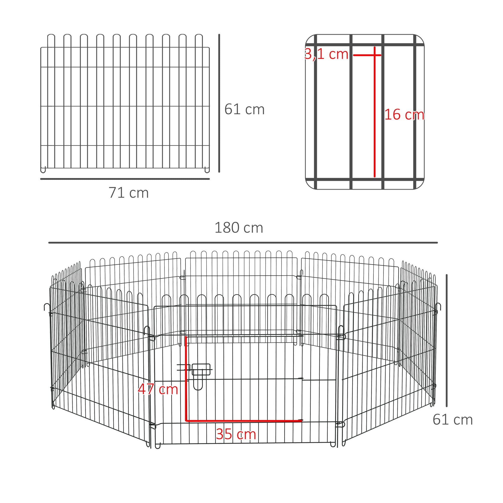 Puppy Run, Flexible Fence Playpen, 5 Sizes, Metal