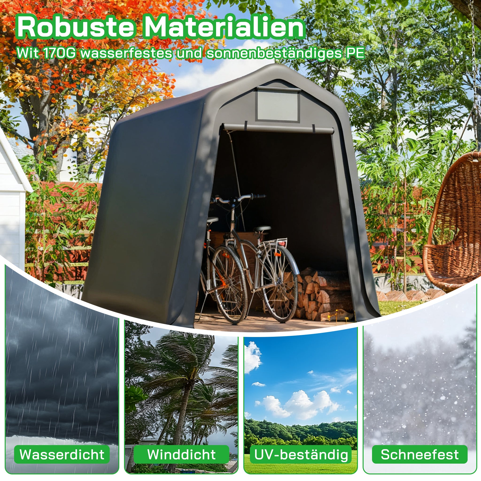 Storage Shed 245x183x217cm Waterproof PE Roll Blinds - Grey