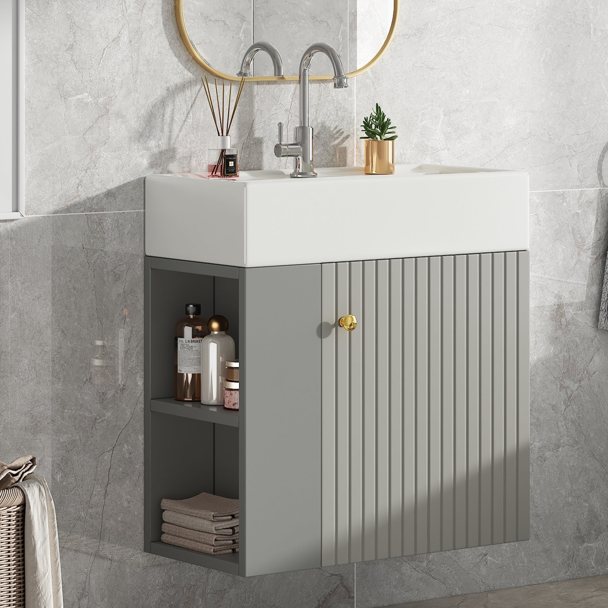 Bathroom Furniture Washbasin with Vanity Unit 55cm, Hanging, Light Grey