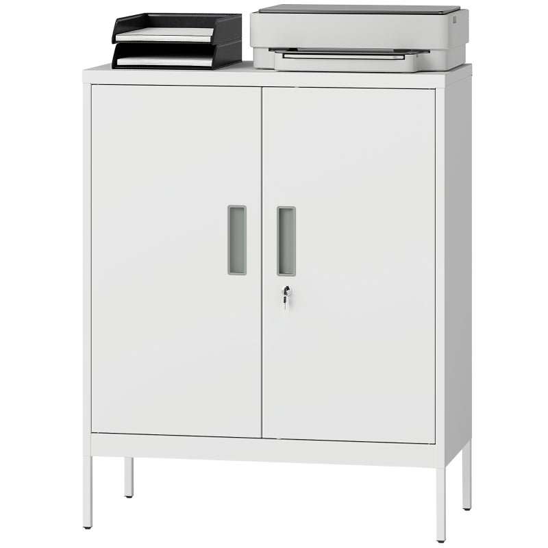 Lockable Steel Cabinet with 2 Doors and Adjustable Shelves, White