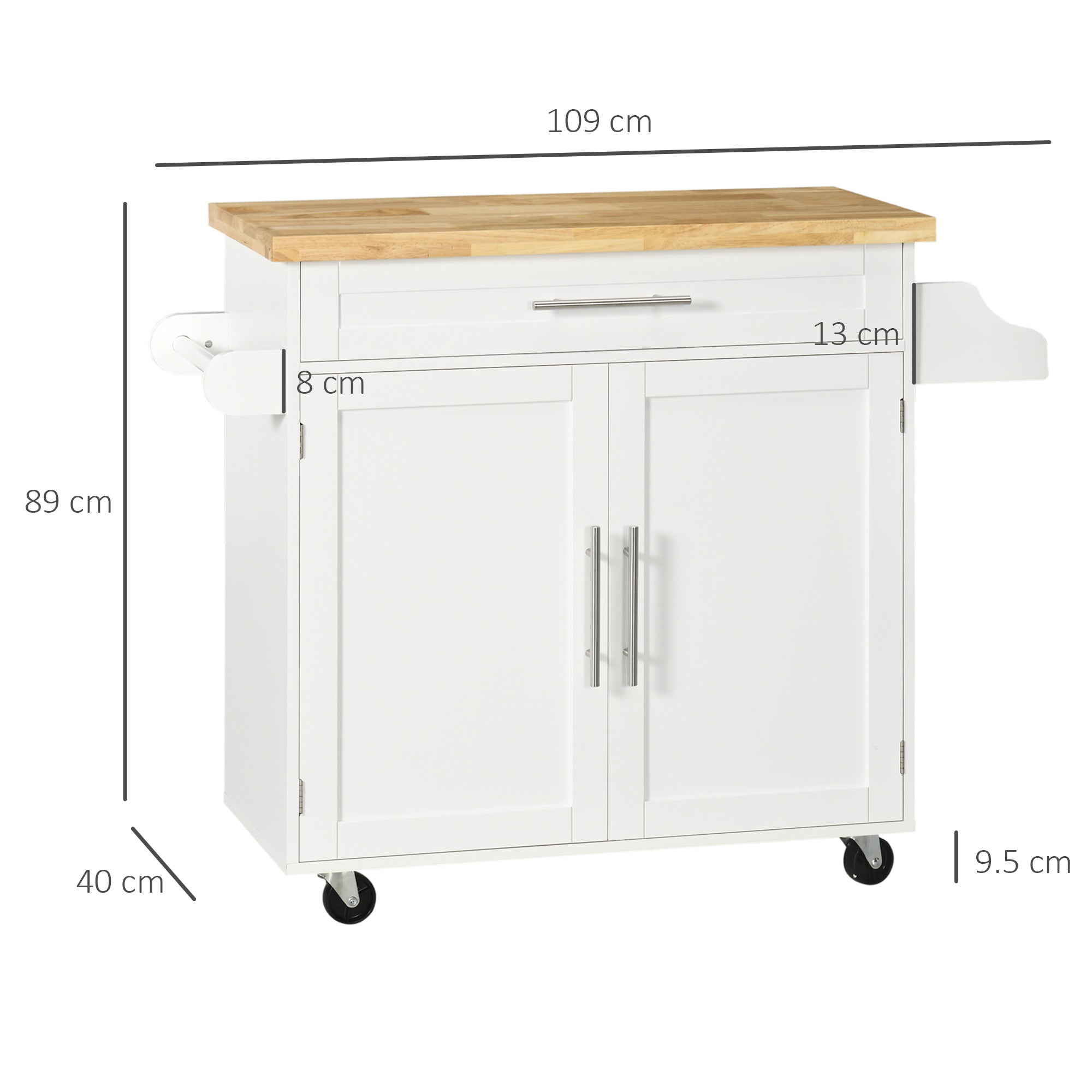 Kitchen Trolley Serving Cart Worktop Spice Rack Towel Rail White
