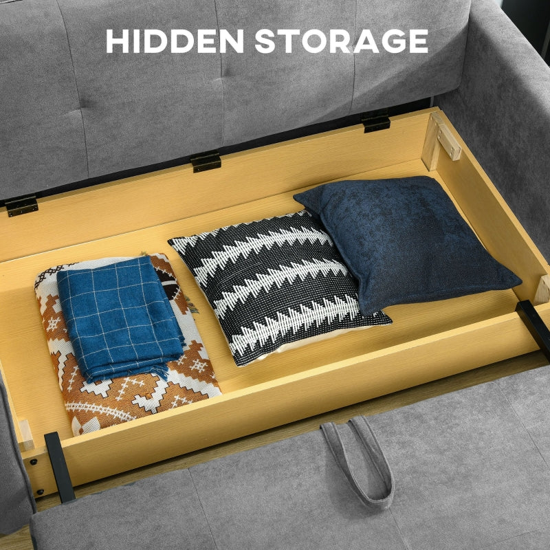 2 Seater Sofa Bed Convertible Settee with Hidden Storage, Velvet Grey