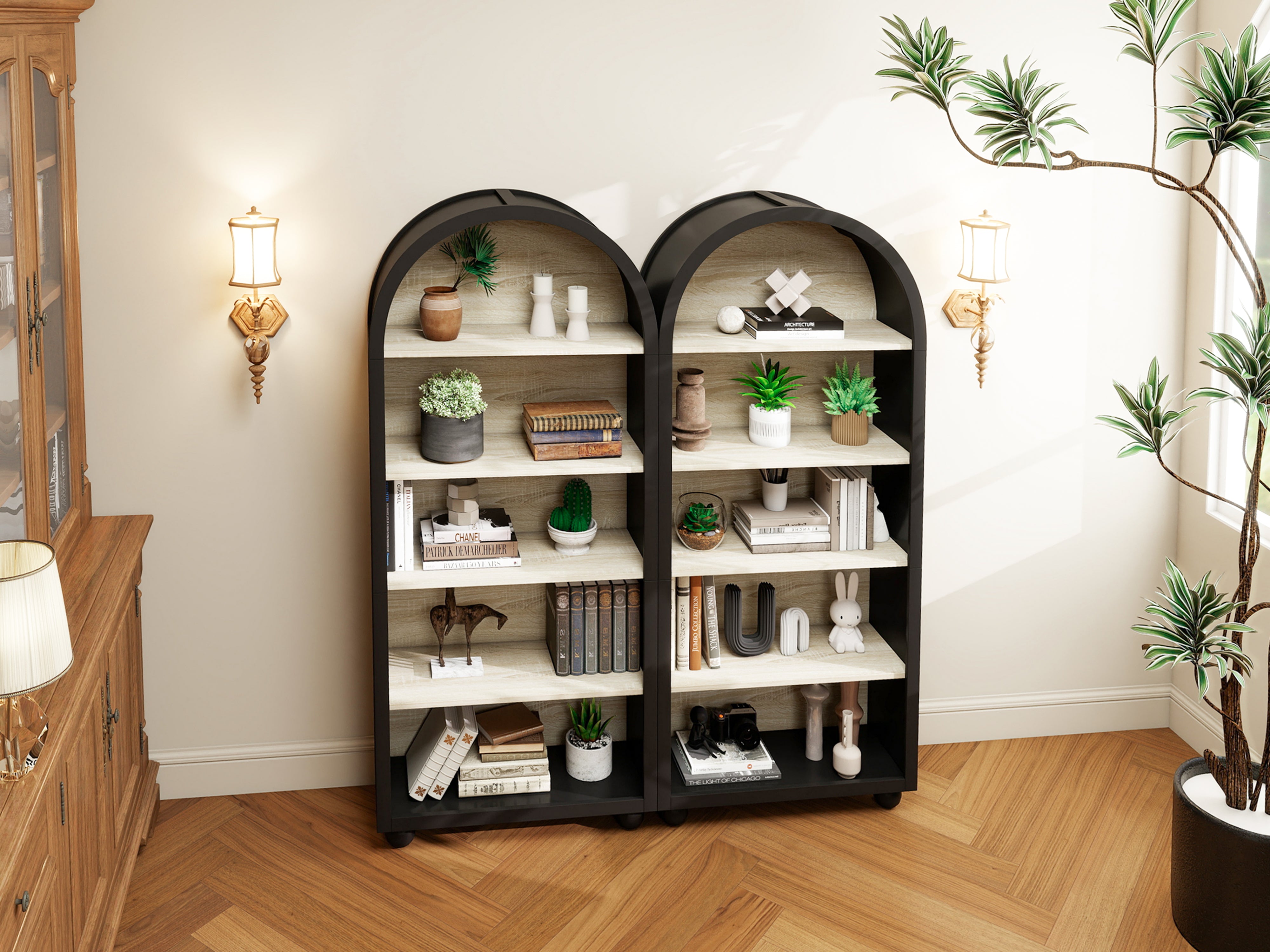 European Bookshelf, 5-Tier Open Storage, Hand-Painted Metal