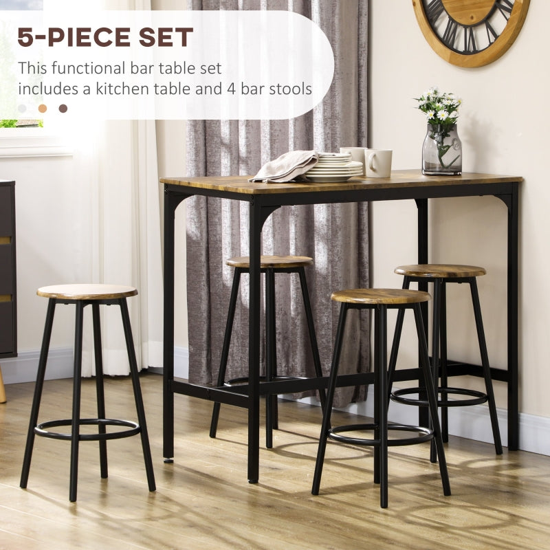 Five-Piece Bar Table Set, Industrial Style, Brown/Black