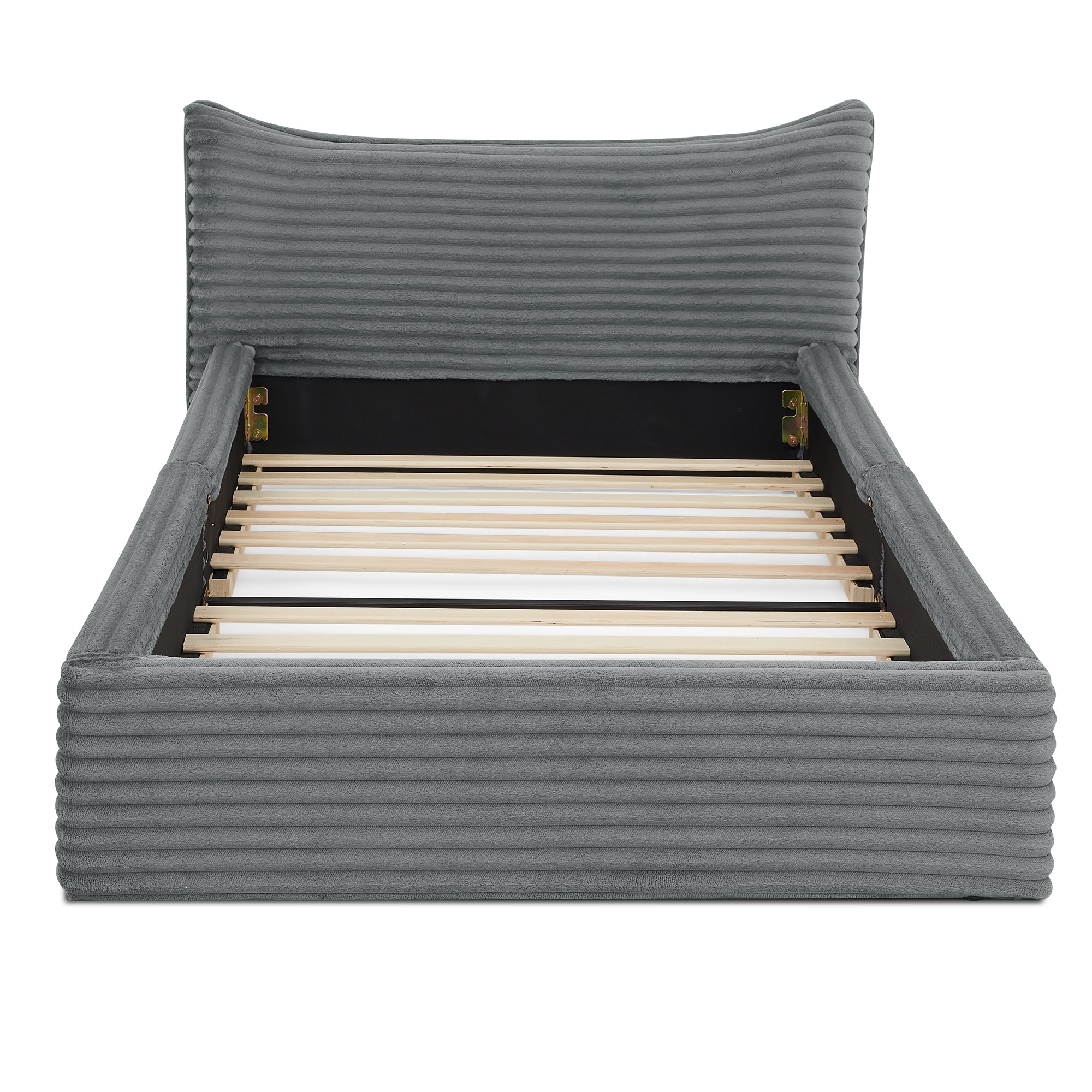Single Bed 90x200cm Corduroy Cover Wood/Iron Frame - Dark Grey