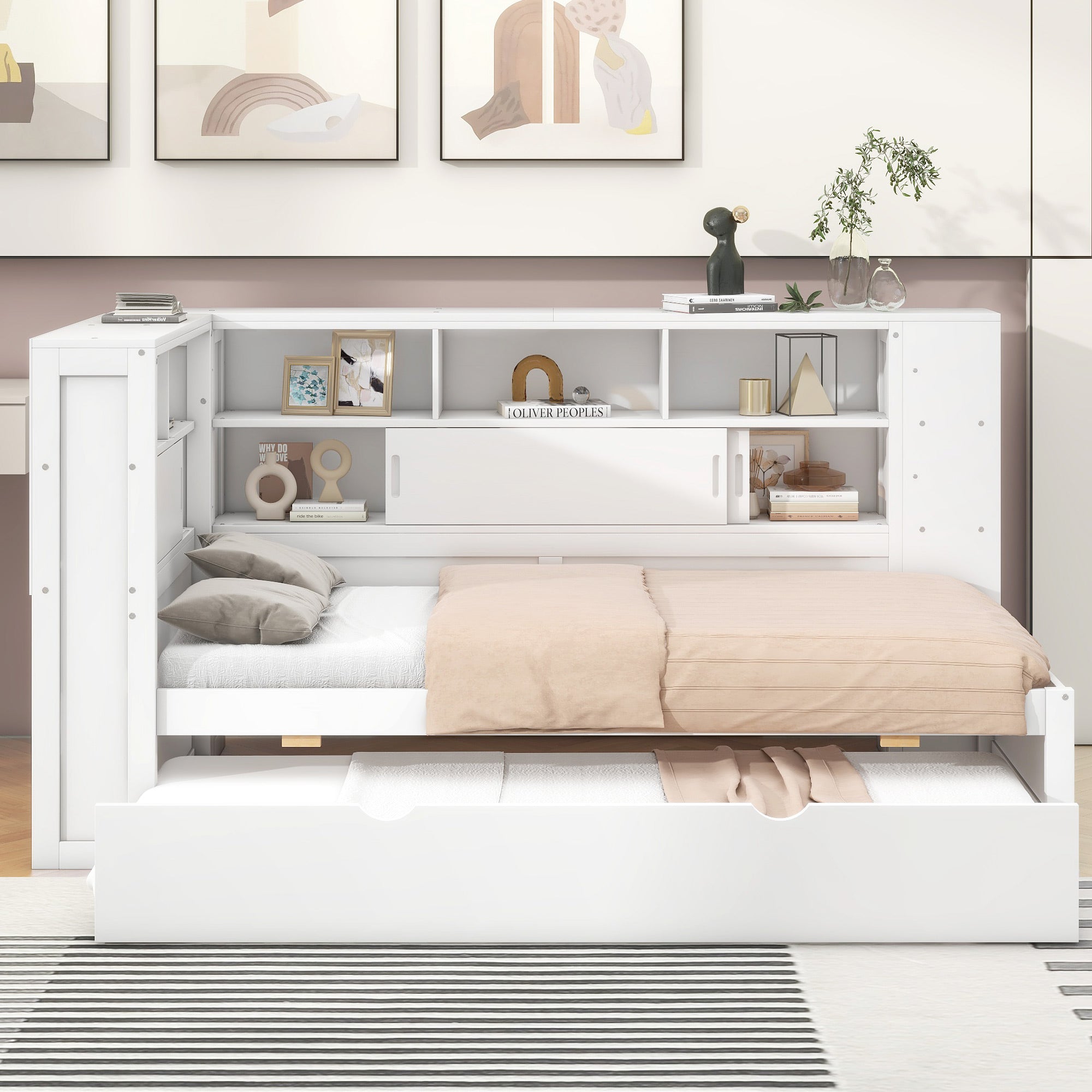 Daybed Children's Bed Pull-Out Sofa Storage USB Chipboard White