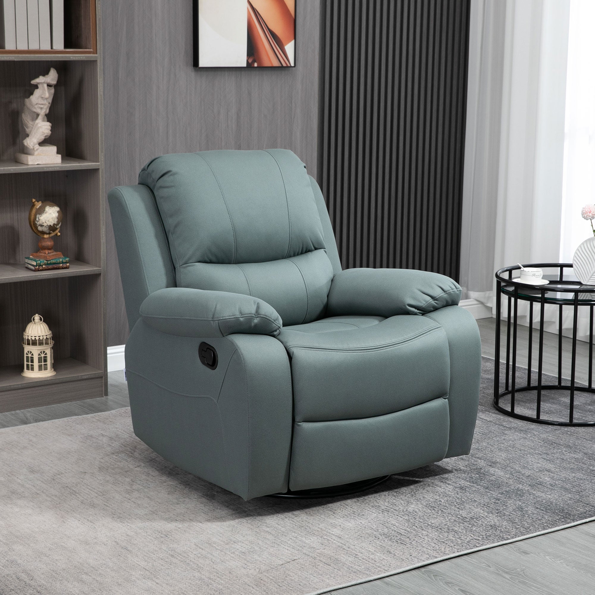 Swivel TV Armchair, 135° Reclining with Footrest, Polyester Green