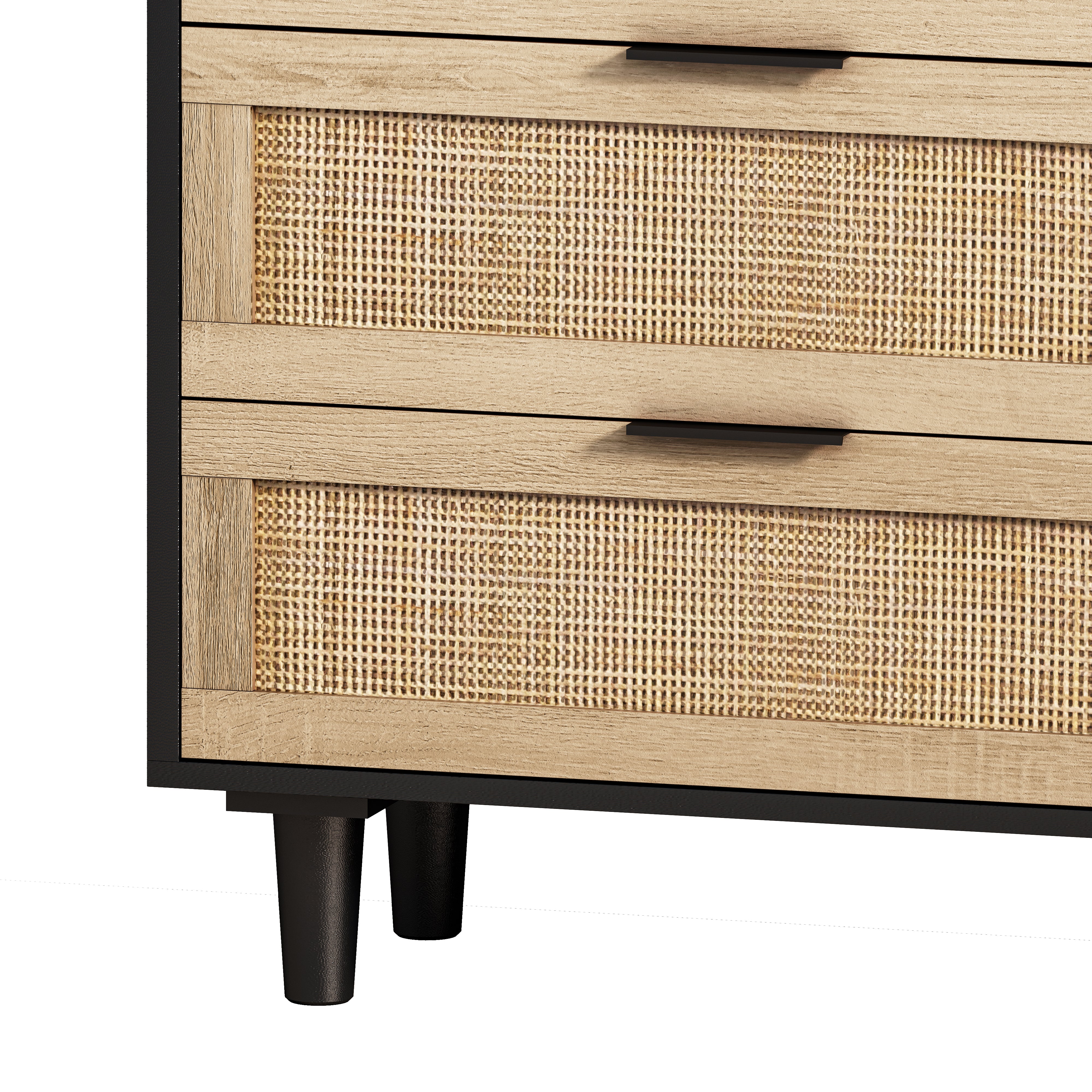Rattan Storage Cabinet, 130CM 6-Drawer, Black