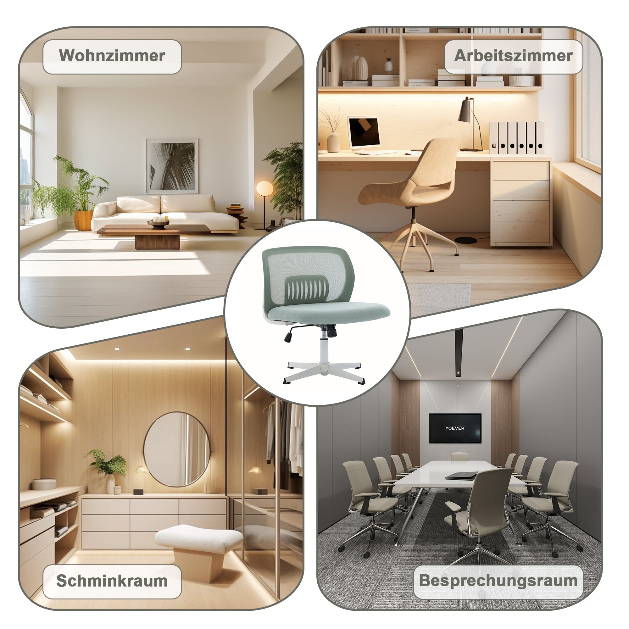 Armless office chairs, reading chairs with wide upholstery, rocking, height adjustable, 360° rotatable