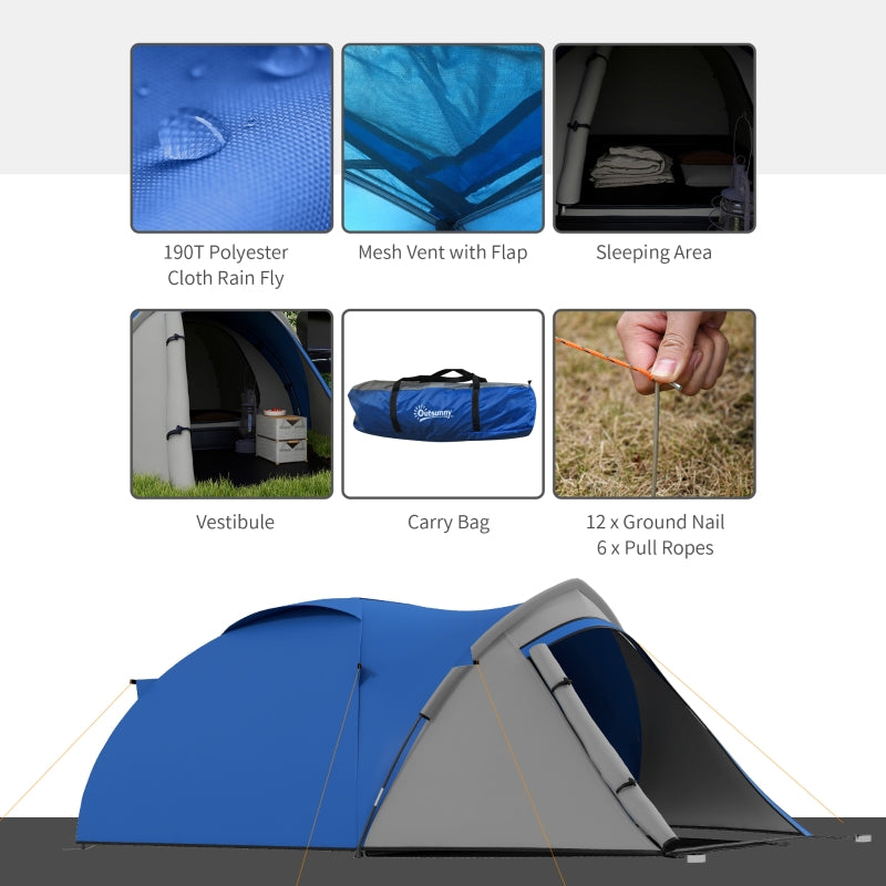 Two-Man Dome Tent, Front Vestibule - Blue/Grey