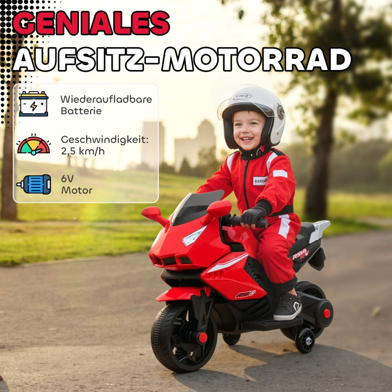 Electric Motorcycle for Children with Horn, Headlight and Music, 2.5 km/h, Red