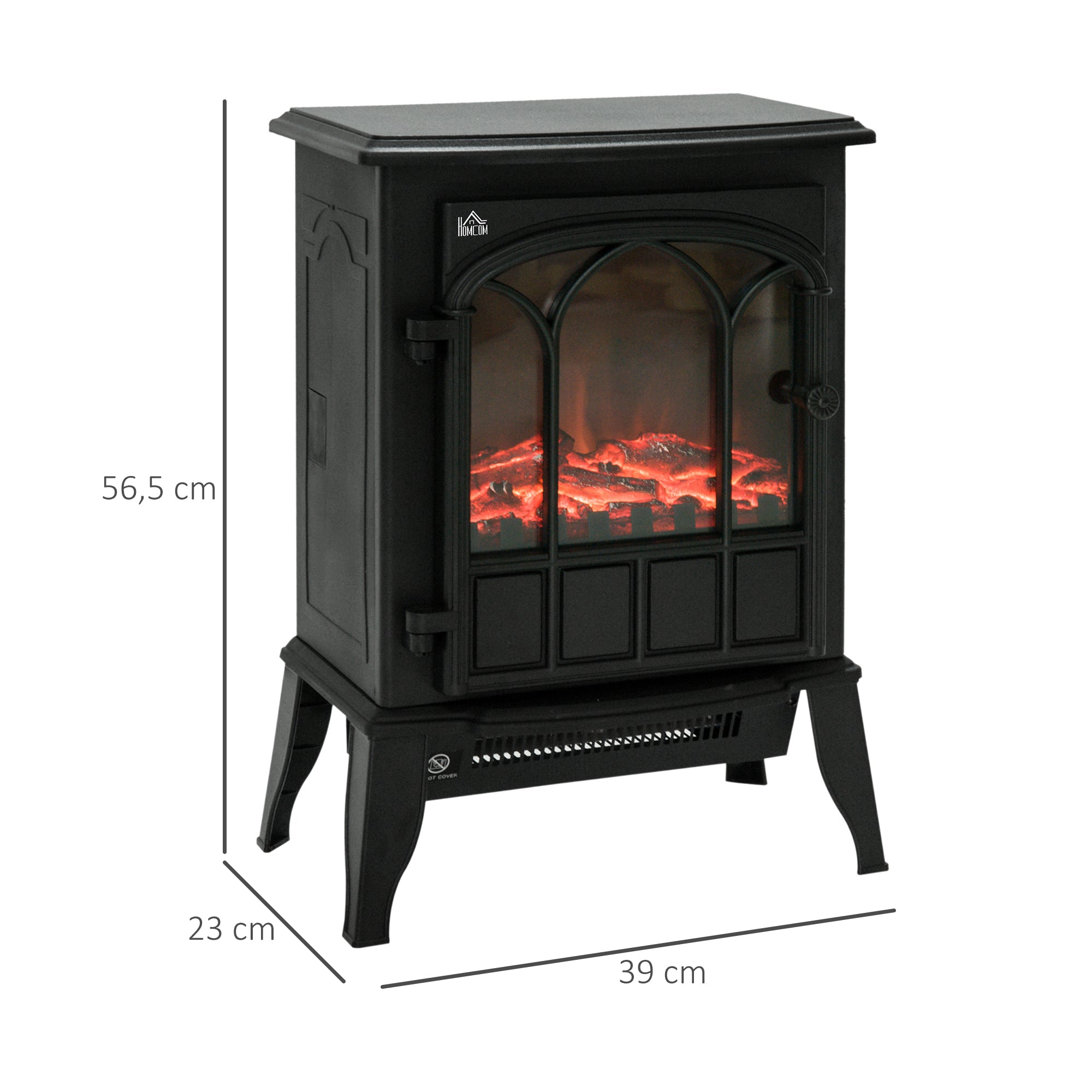 Electric Fireplace, 2000W Freestanding LED Flame, Metal