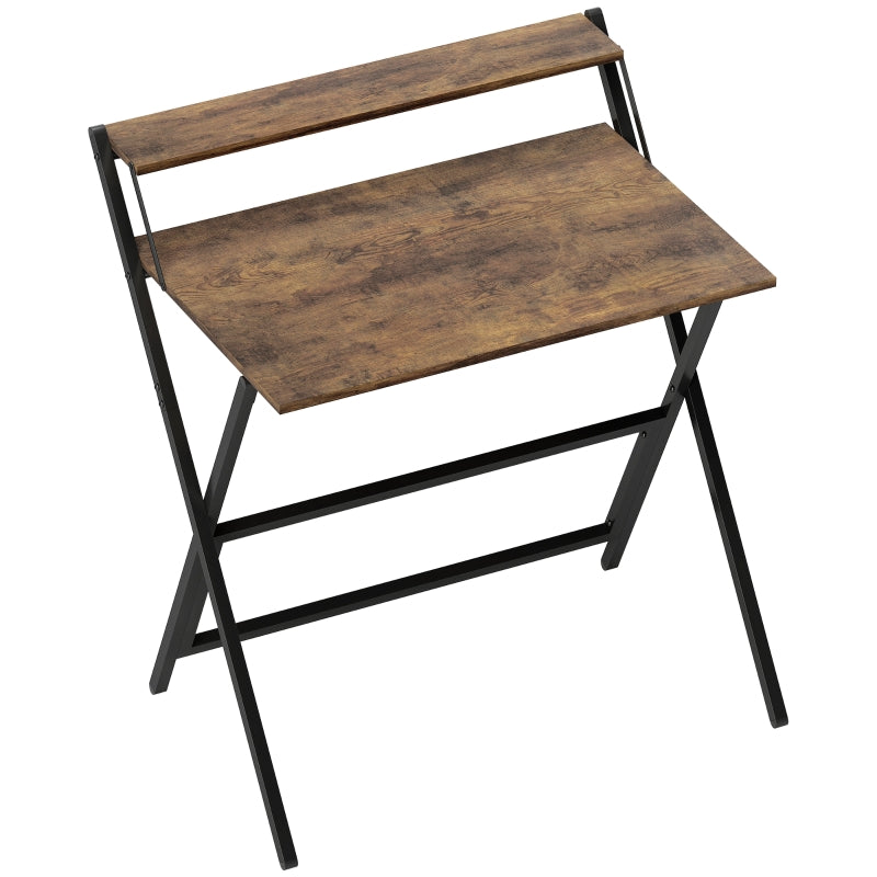 Folding Computer Desk, 81.5cm Monitor Shelf, Rustic Brown