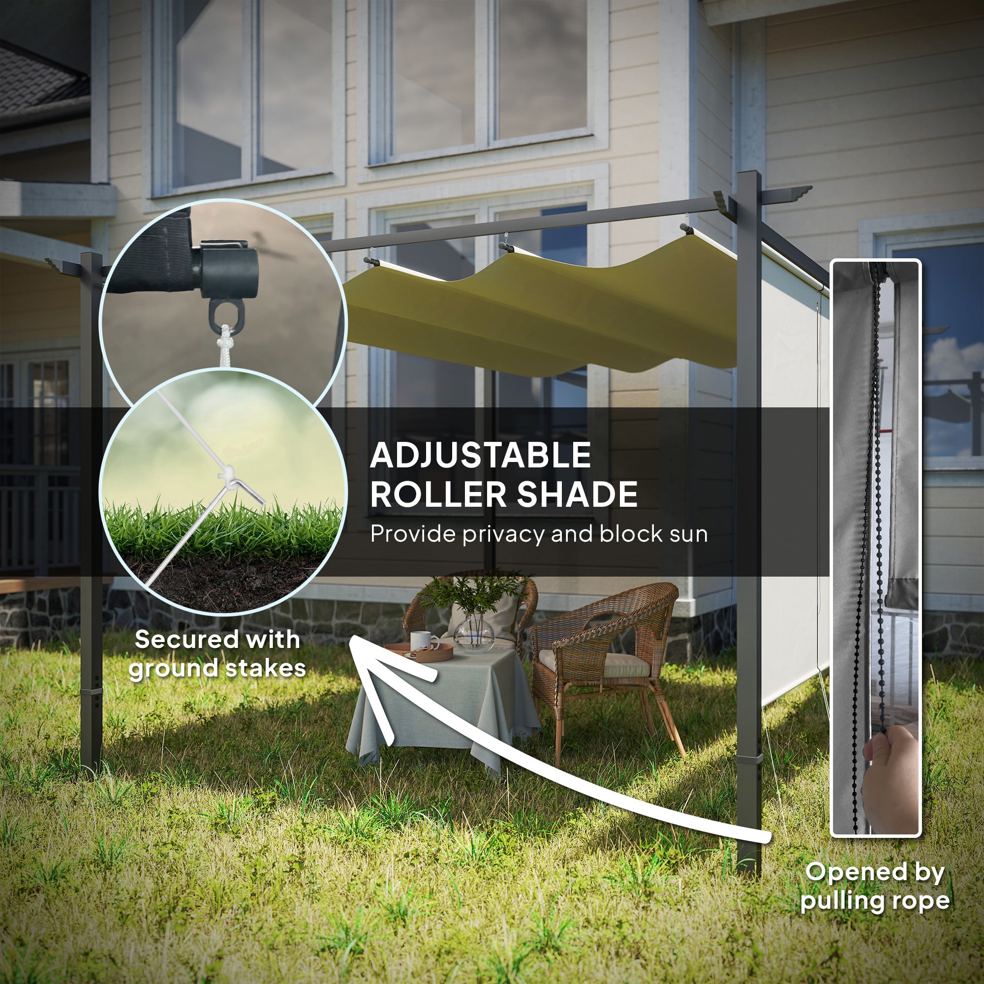 Metal Pergola 3 x 4m Retractable Roof Roller Shade Canopy UPF30+ Beige