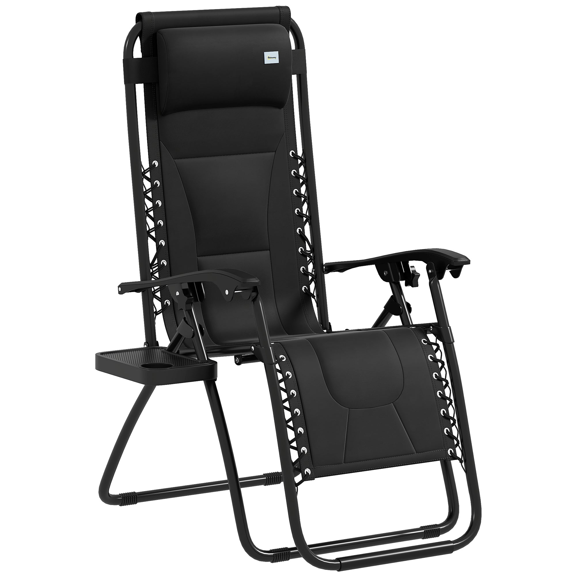 Zero Gravity Lounger Chair, Folding Reclining Patio Chair with Padded Seat and Cup Holder, Black