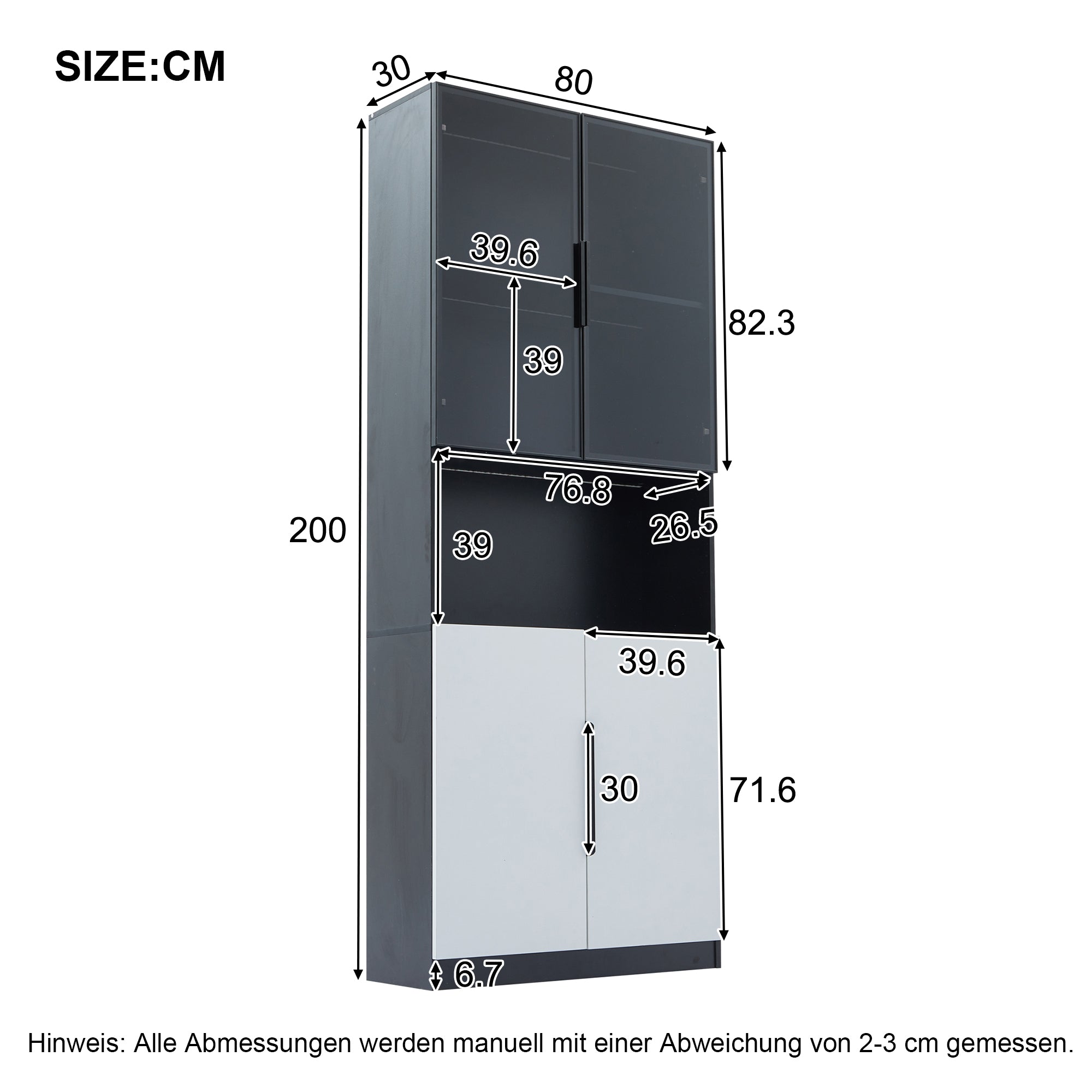 Display Cabinet Modern Minimalist Glass Doors LED Lights Adjustable - White/Black