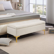 Storage Bench Upholstered Metal Legs, Velvet Look Beige